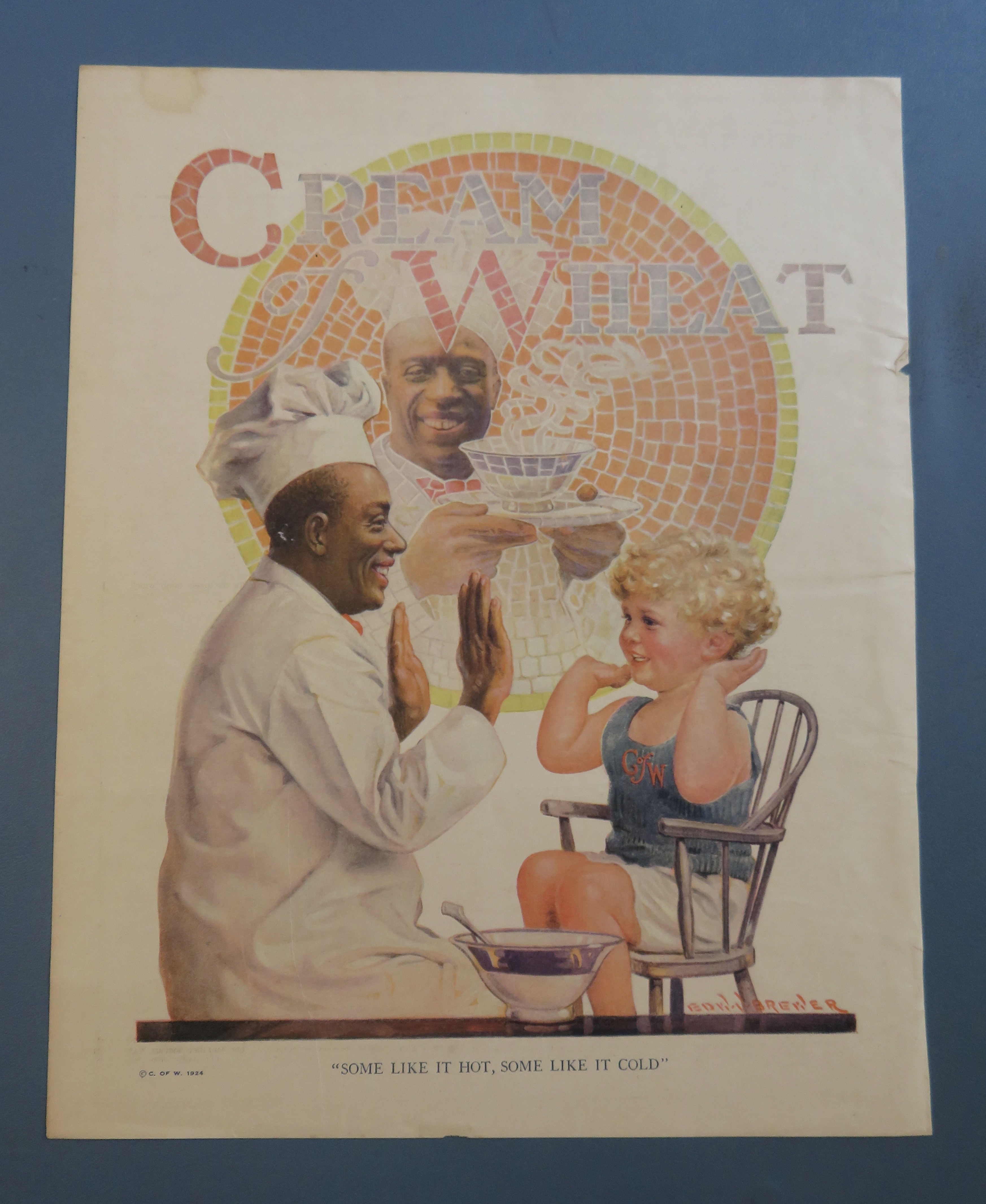 1924 Cream Of Wheat Cereal with Boy Playing Patty Cake