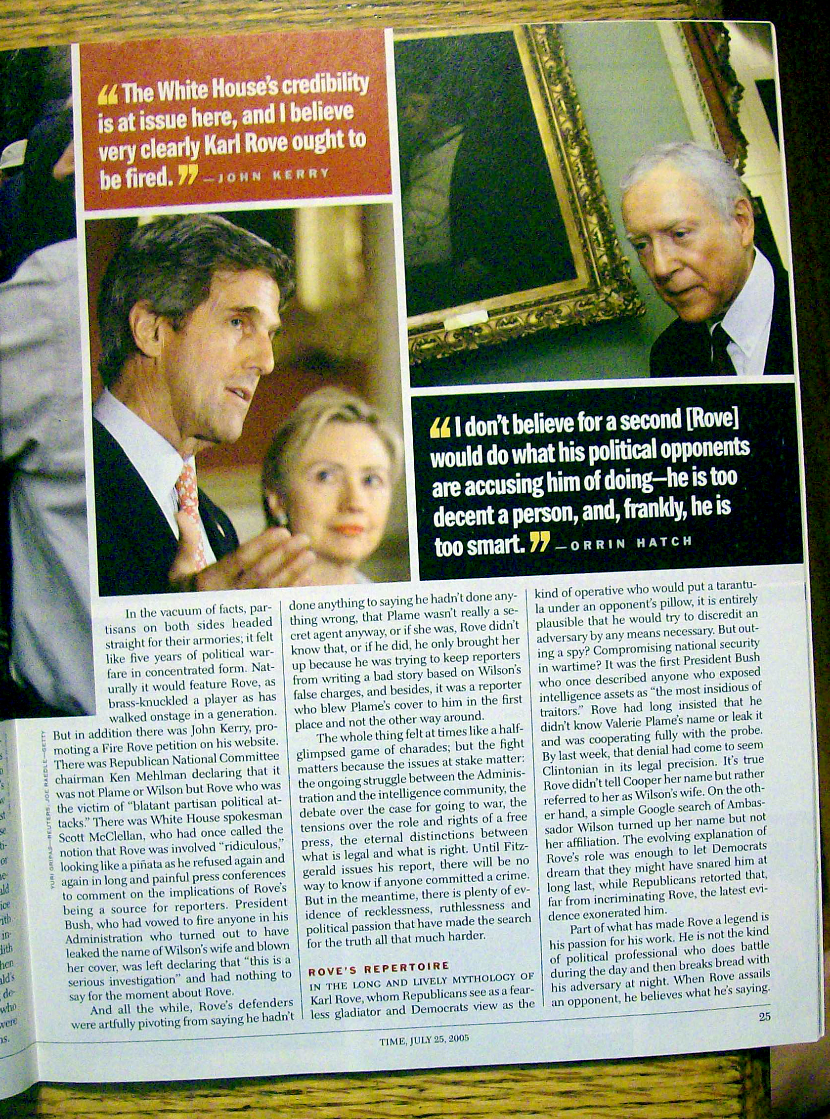 Time Magazine July 25, 2005 Karl Rove On The Spot