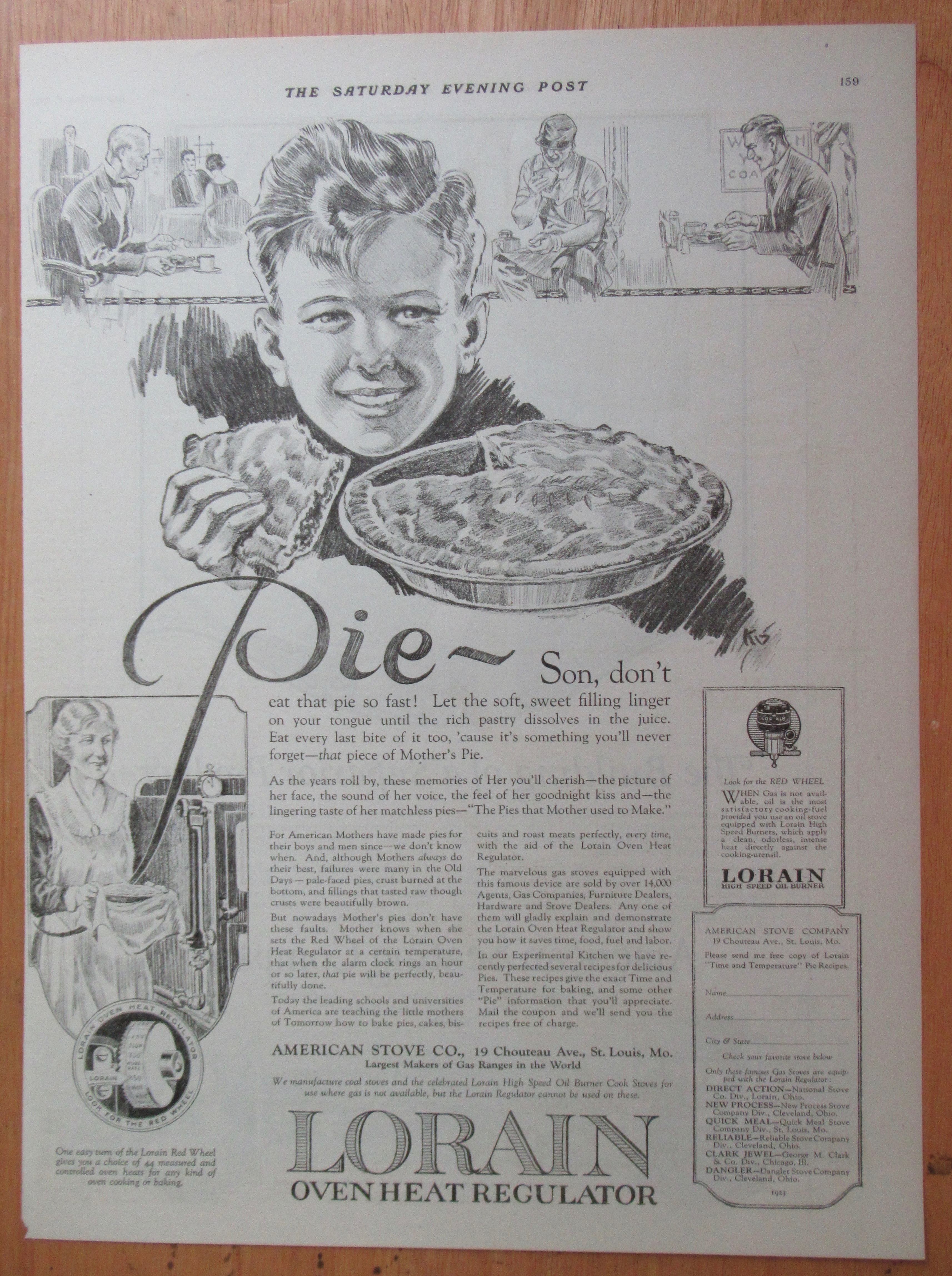 1923 Lorain Oven Heat Regulator with Boy Eating a Pie
