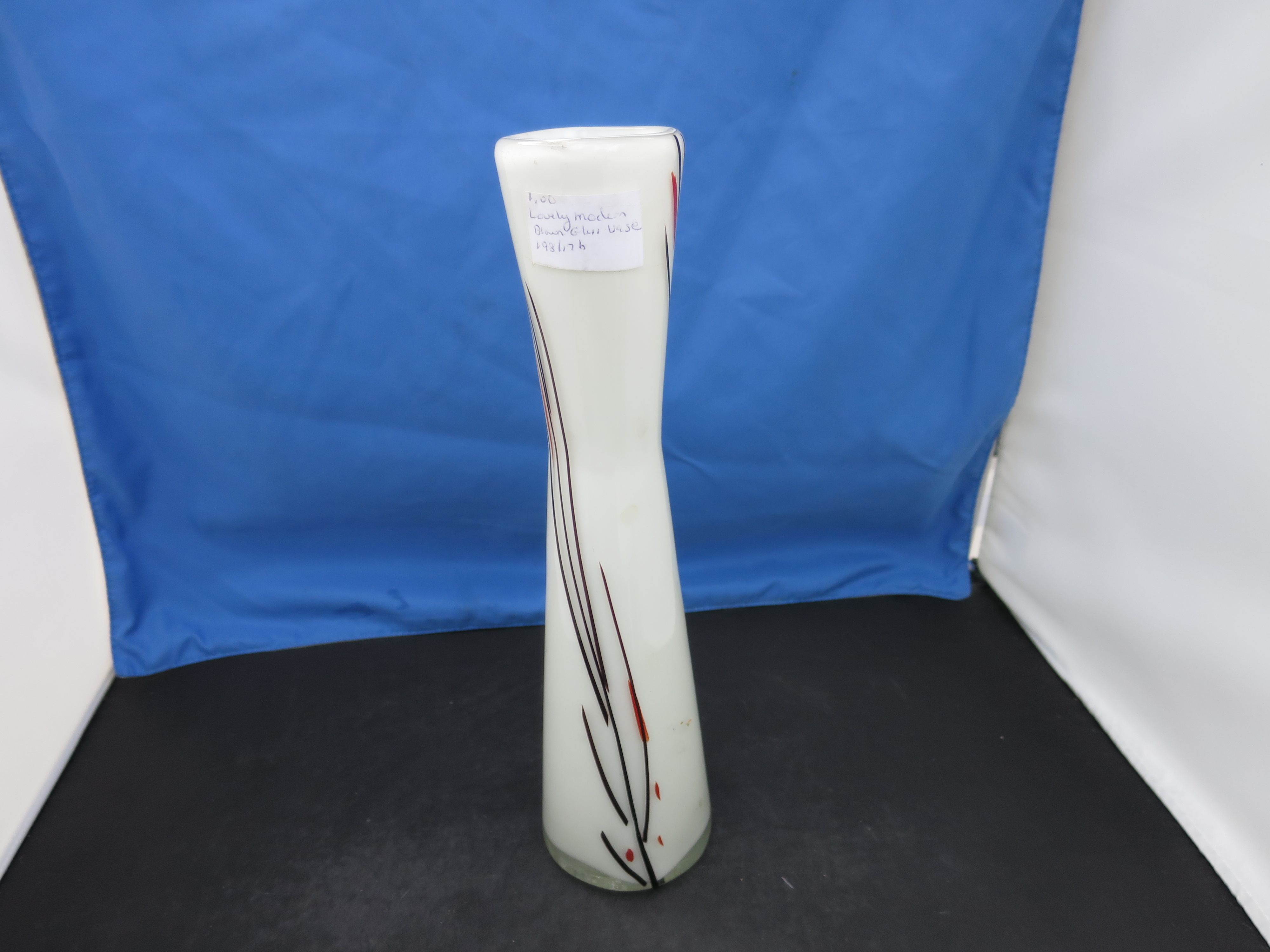 Cased Blown Glass Vase White Brown Orange Clear Modern
