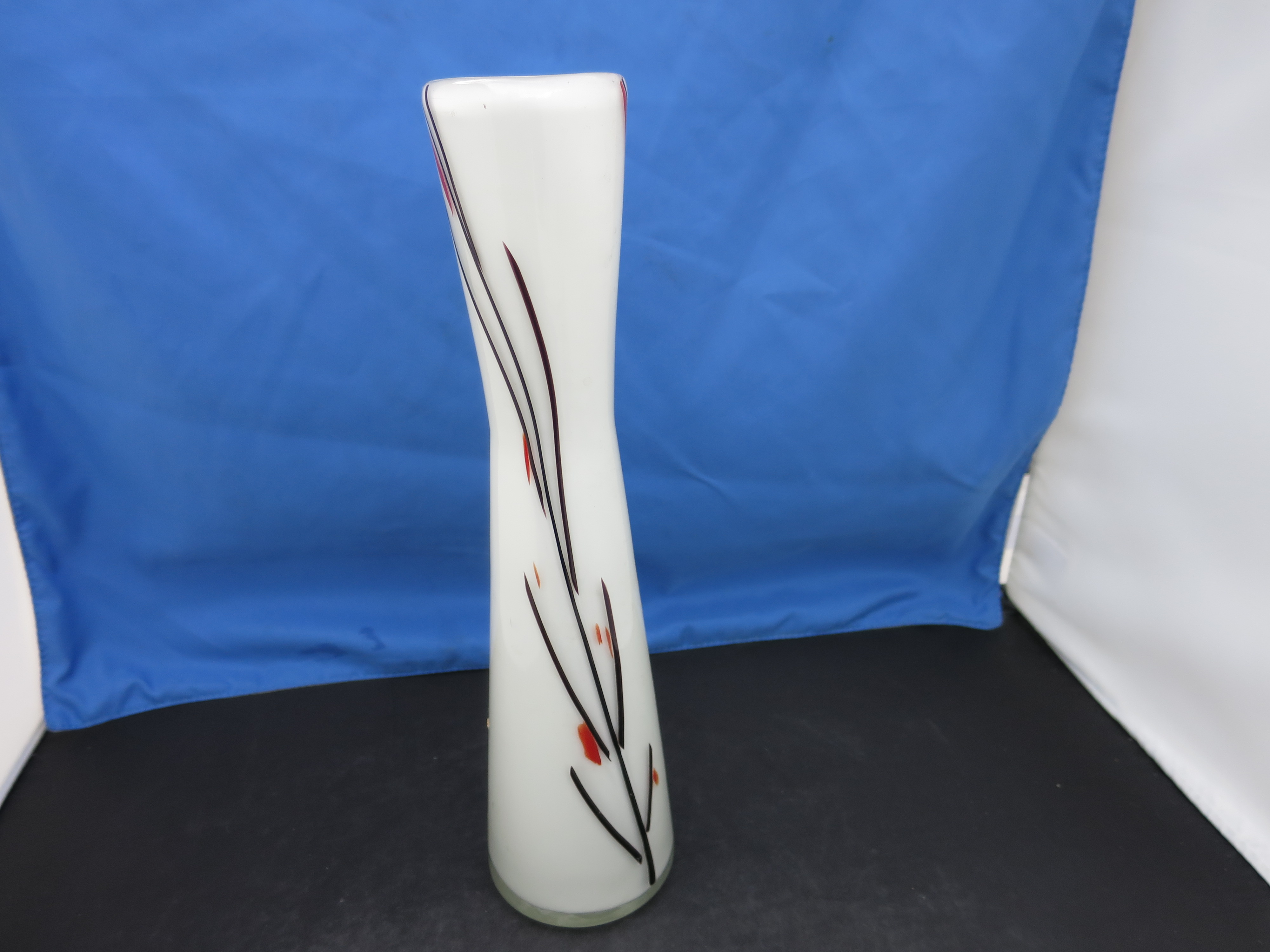 Cased Blown Glass Vase White Brown Orange Clear Modern