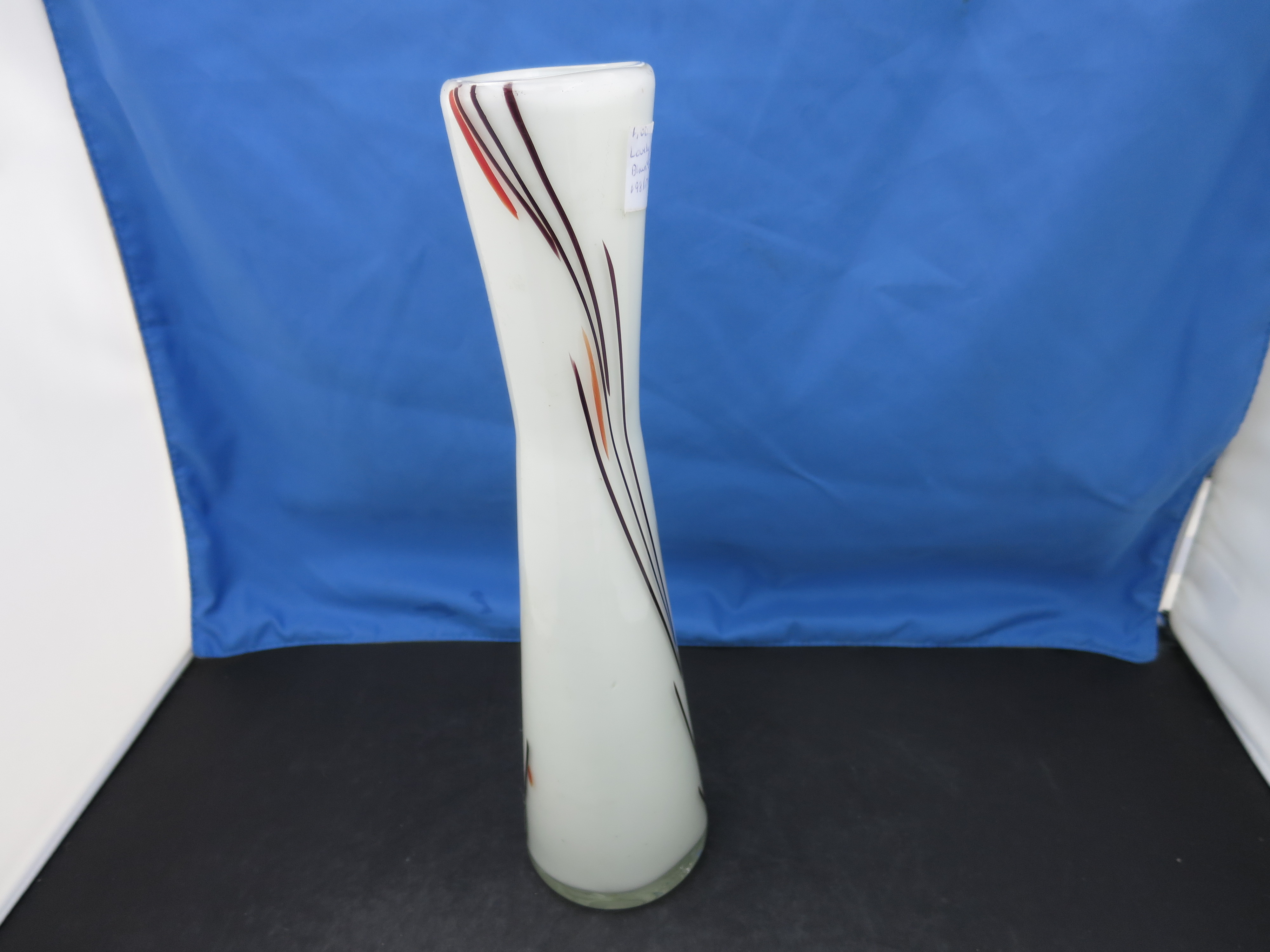 Cased Blown Glass Vase White Brown Orange Clear Modern