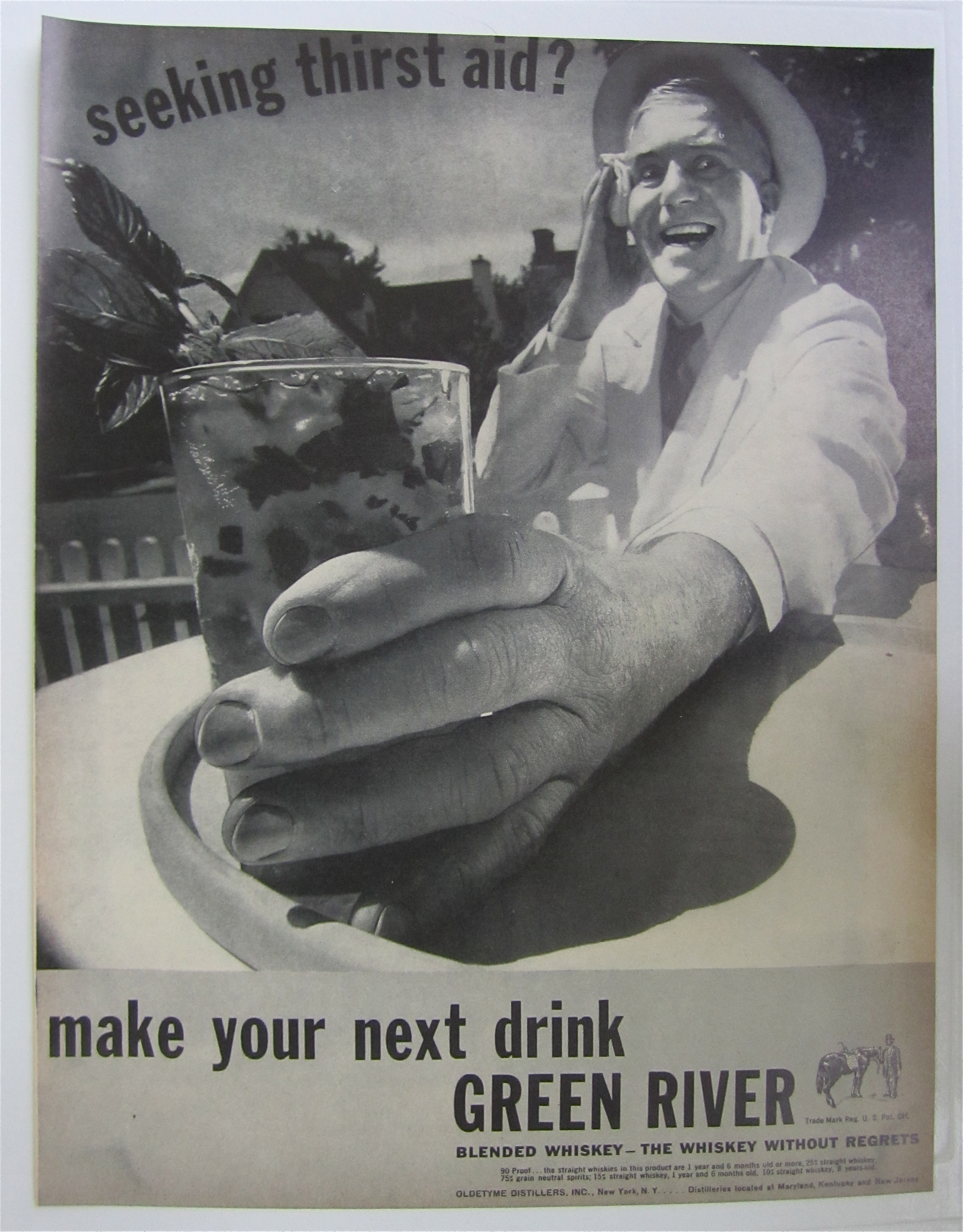 1937 Green River Whiskey with Man Holding A Drink