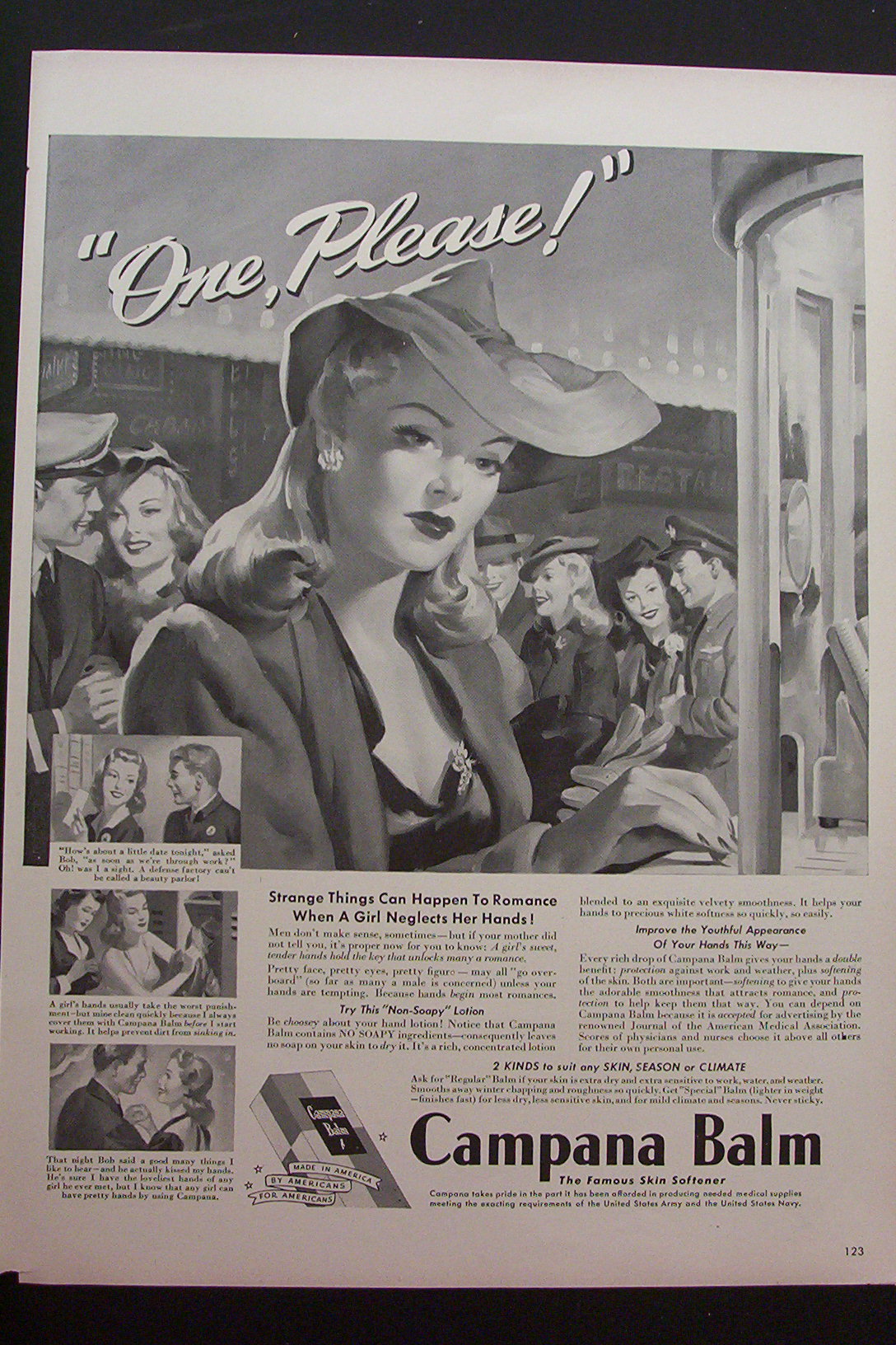 1943 Campana Balm Skin Softener w/Woman Buying Ticket