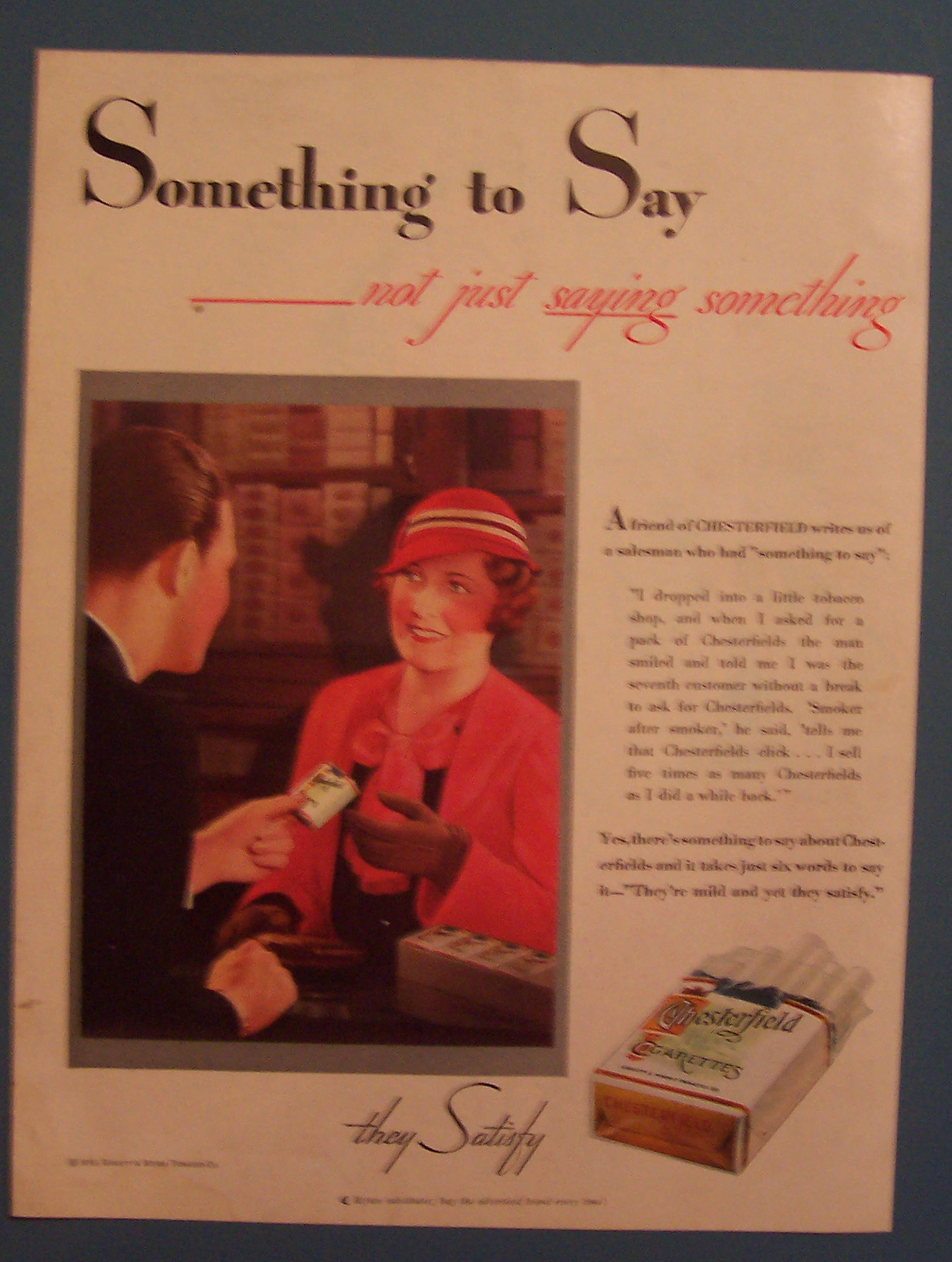 1933 Chesterfield Cigarettes w/Woman & Cigarette Pack