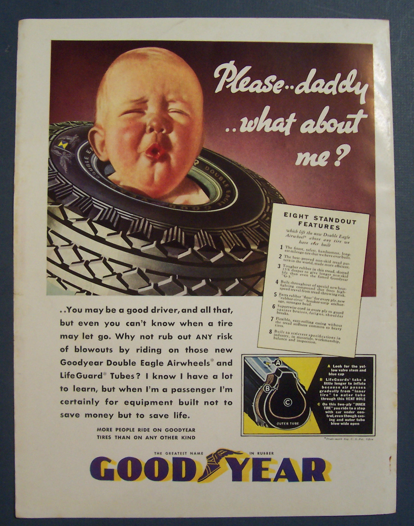 1936 Goodyear Tires with Baby's Face Through Tire