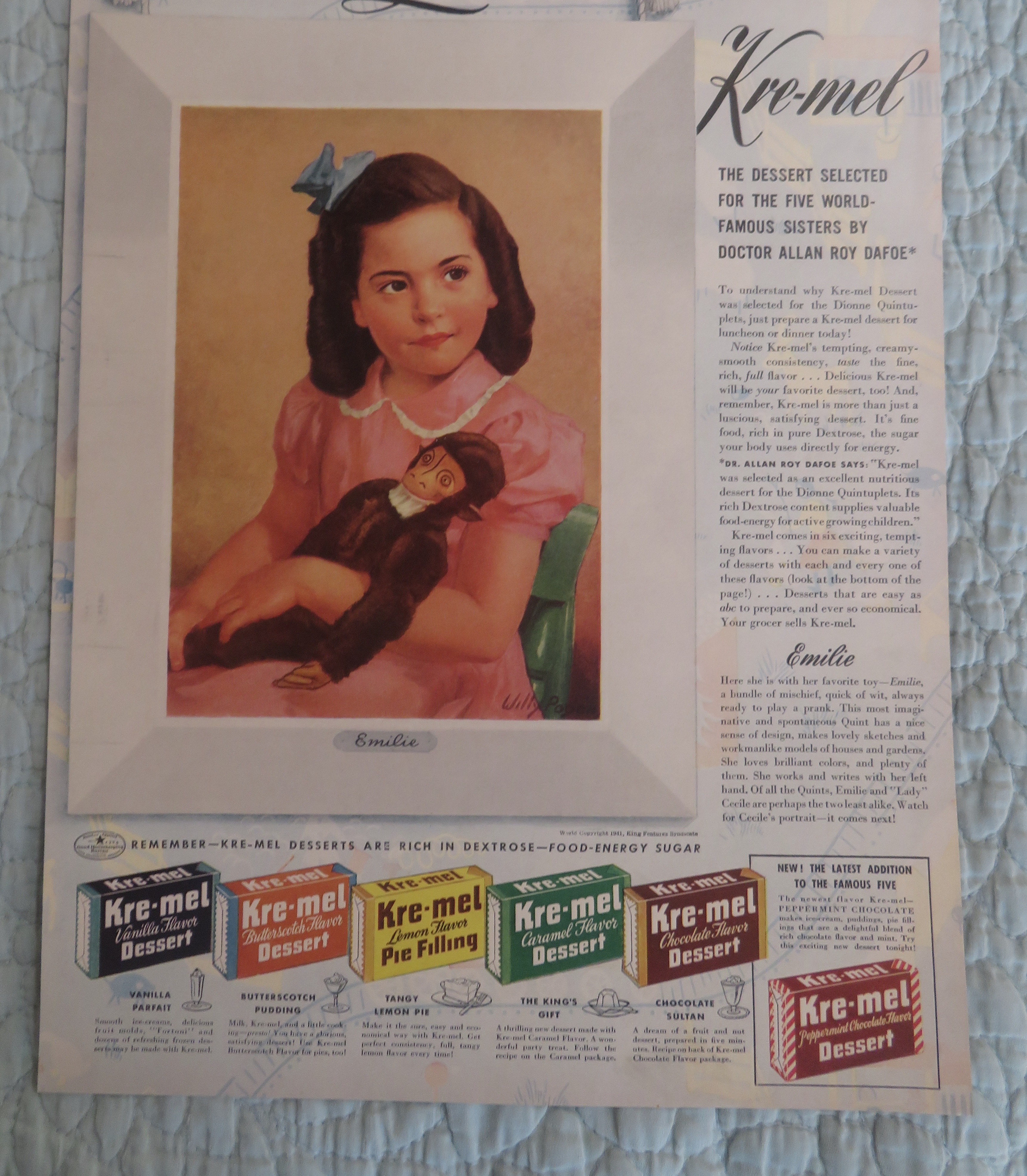 1941 Kre-mel Dessert with one of the Quint's Emilie