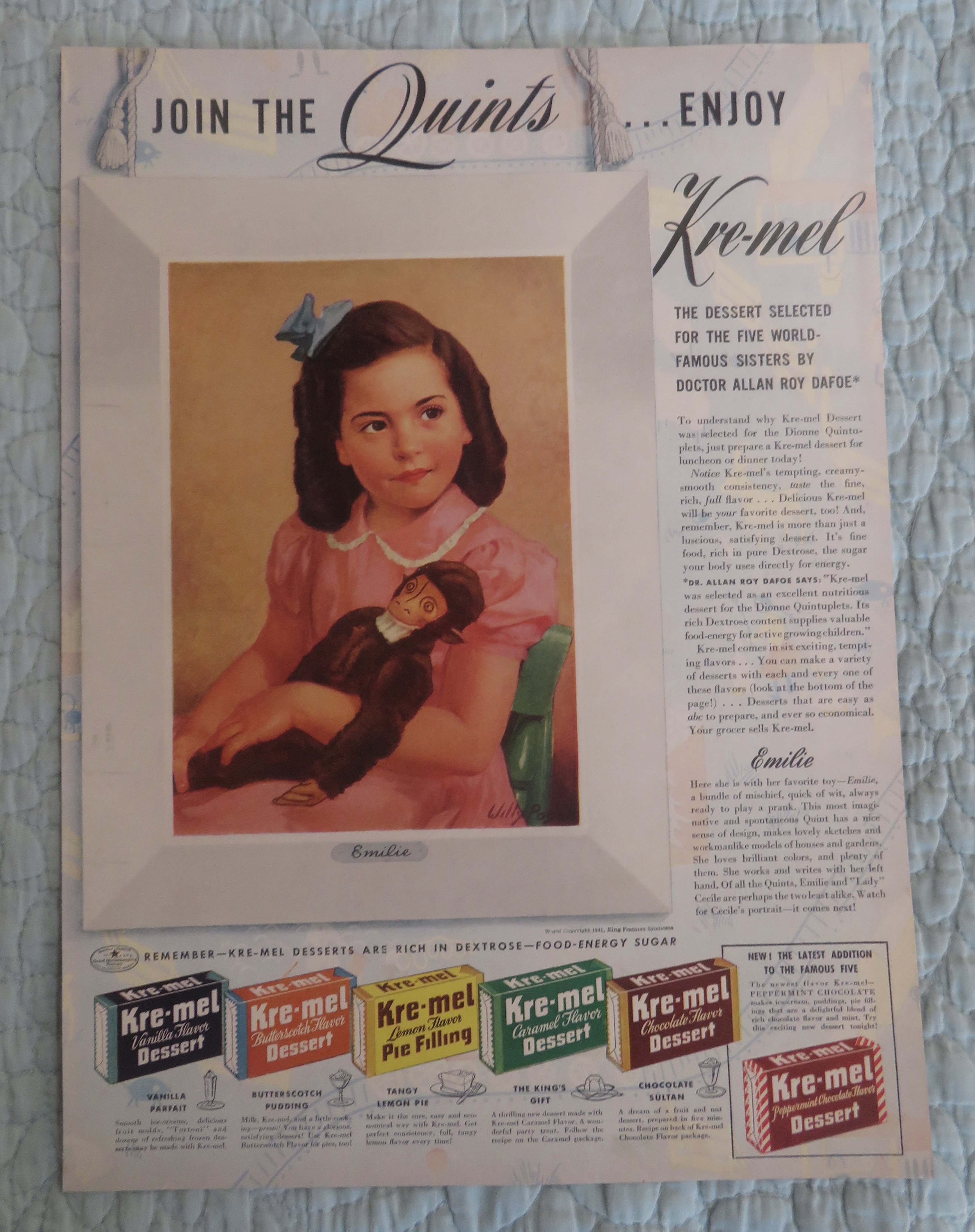 1941 Kre-mel Dessert with one of the Quint's Emilie