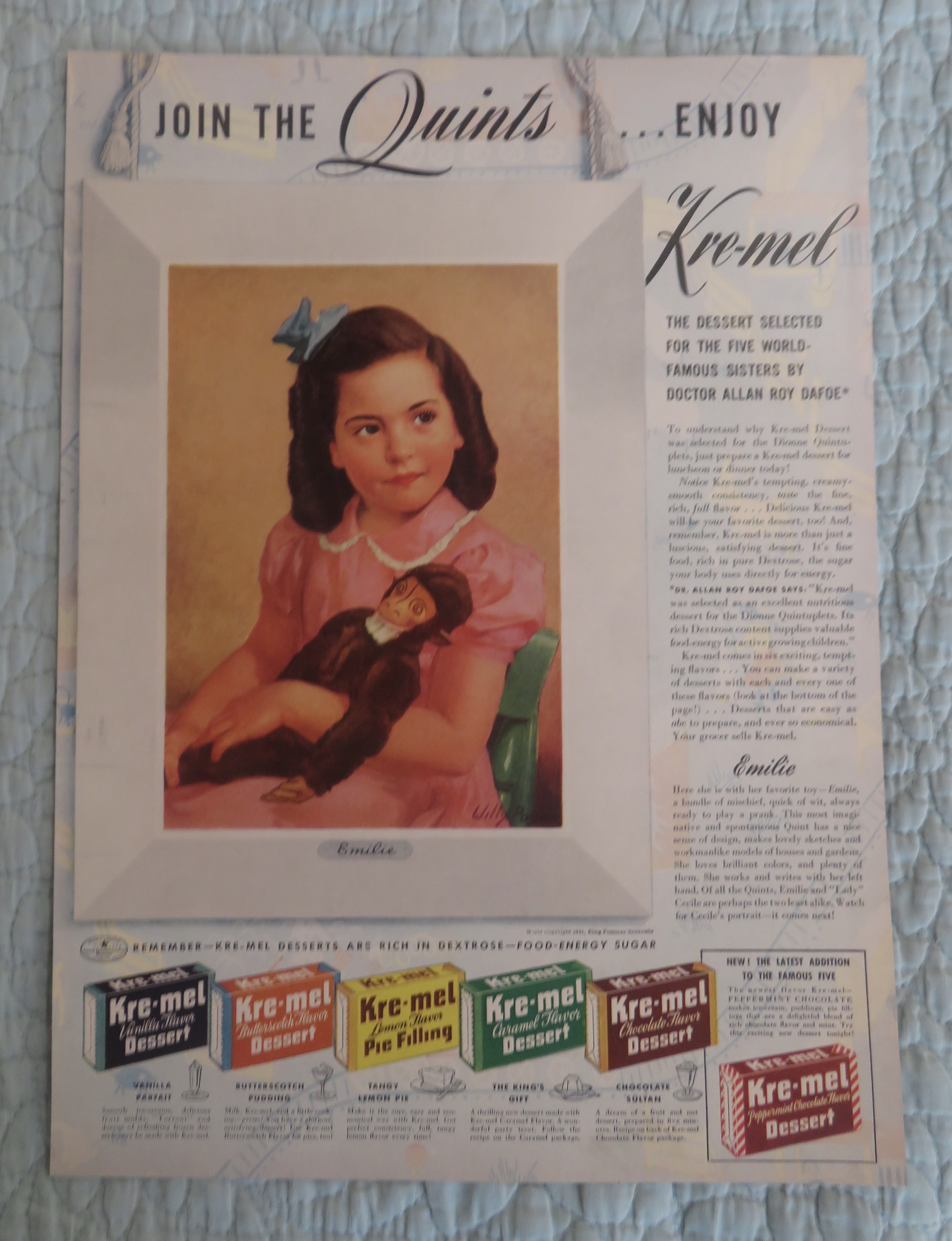 1941 Kre-mel Dessert with one of the Quint's Emilie