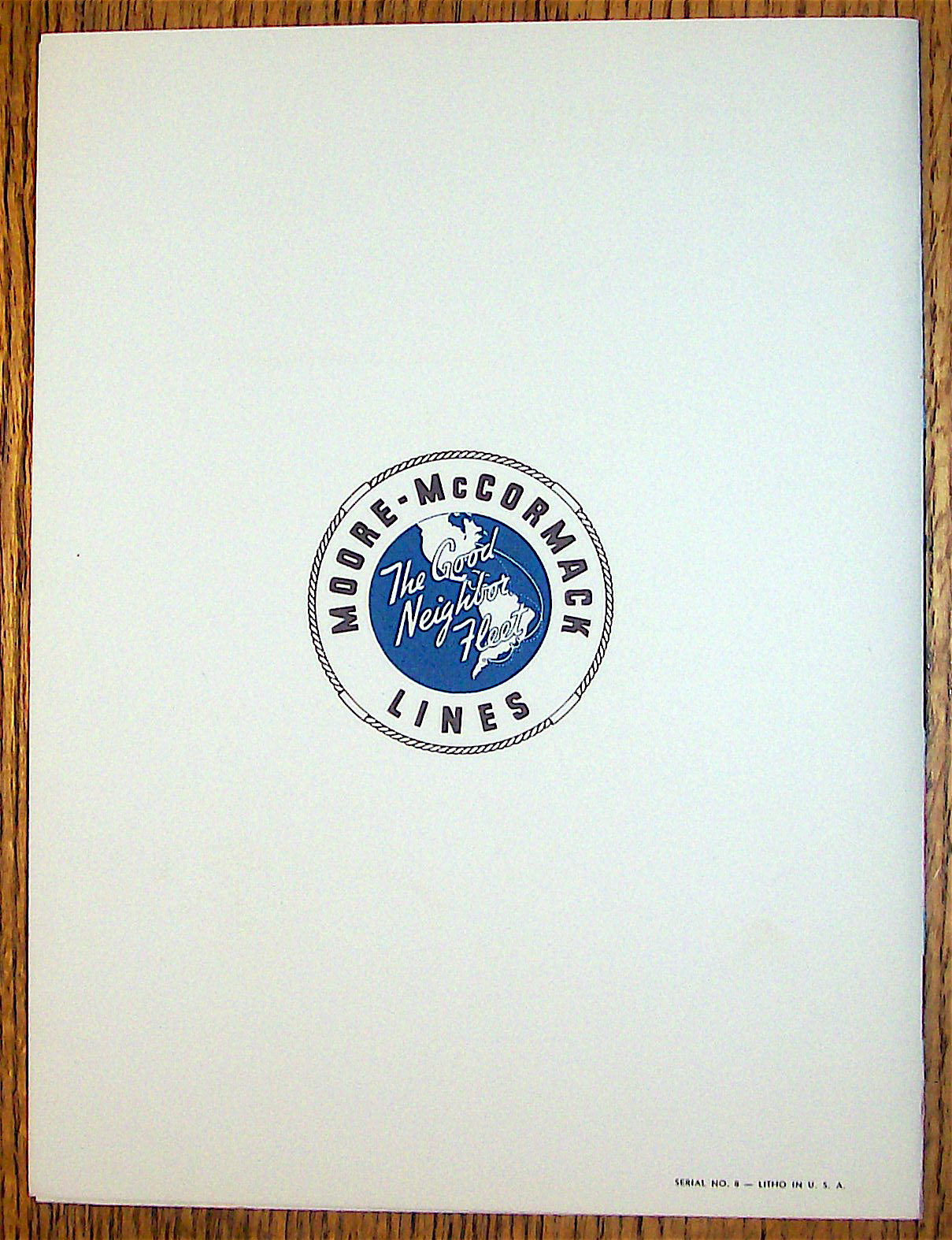 S. S. Brazil Menu (Moore Mc Cormack Lines) June 1, 1956