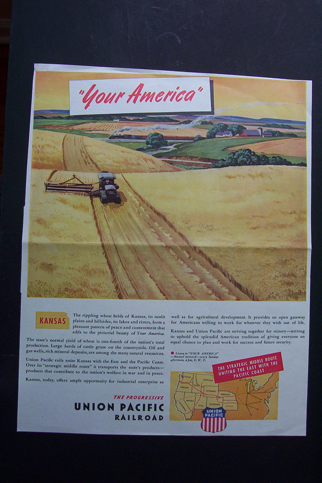 1945 Union Pacific Railroad with Tractor Plowing Field