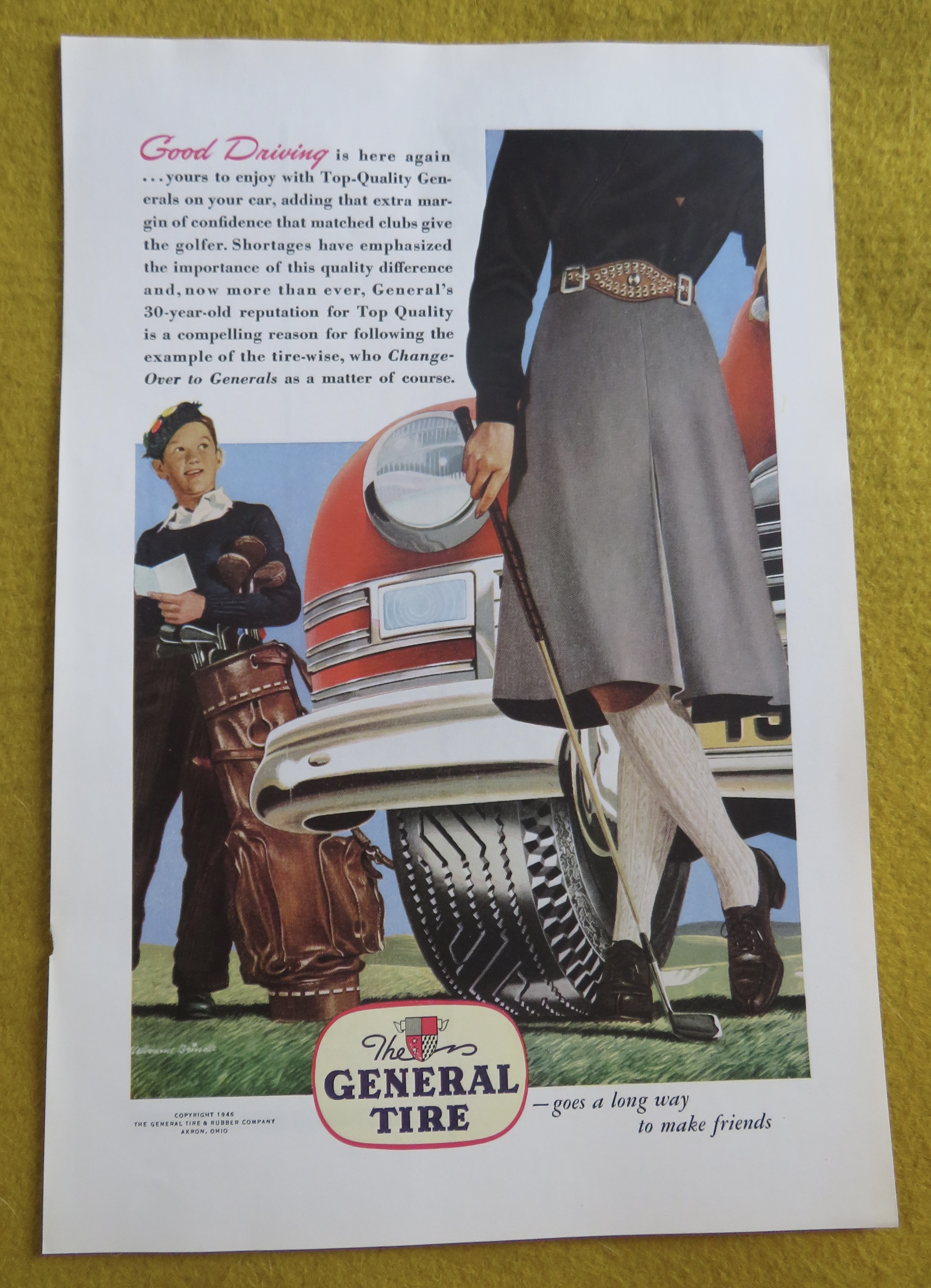 1946 General Tire with Woman Standing With Golf Club