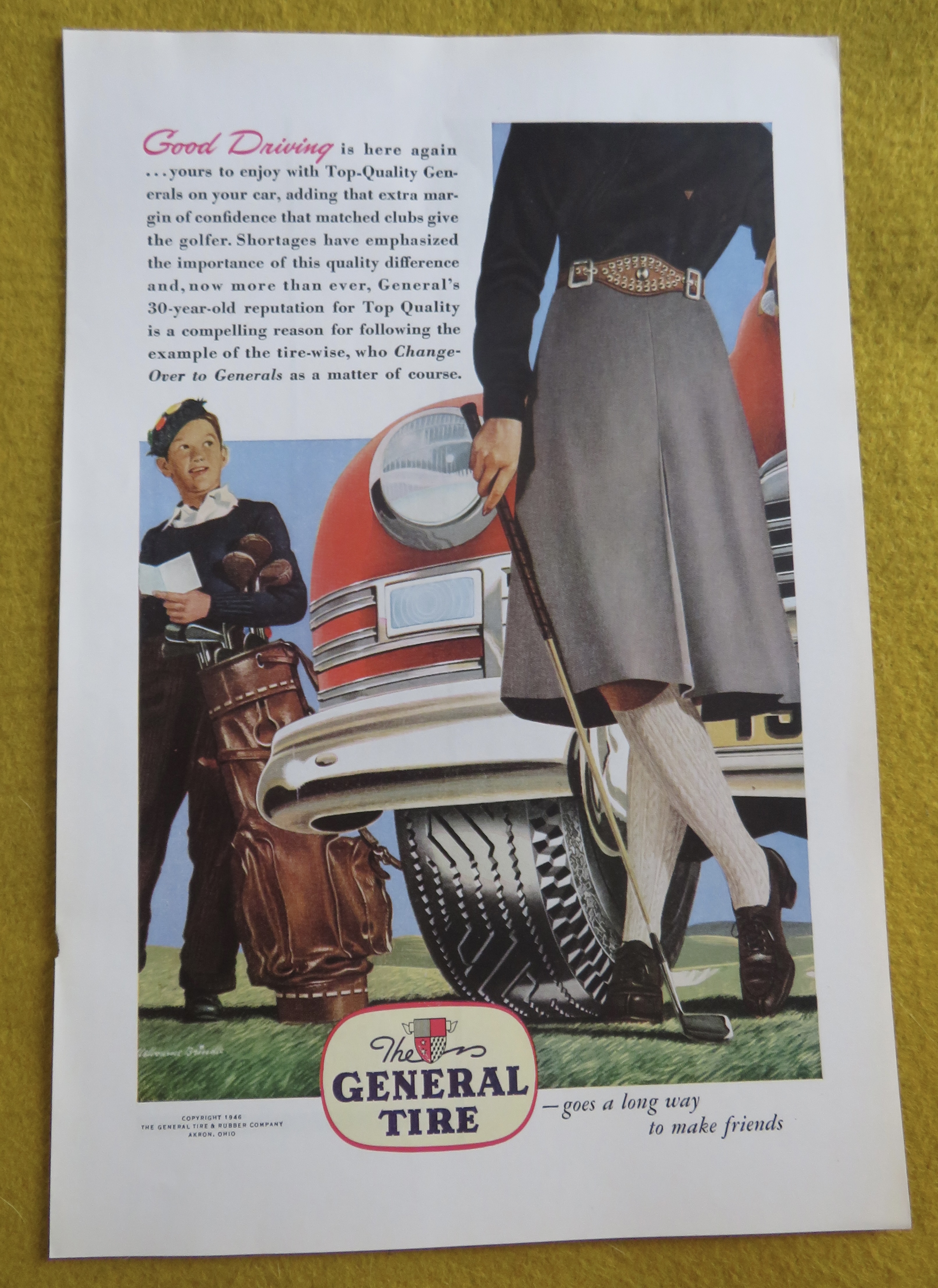 1946 General Tire with Woman Standing With Golf Club