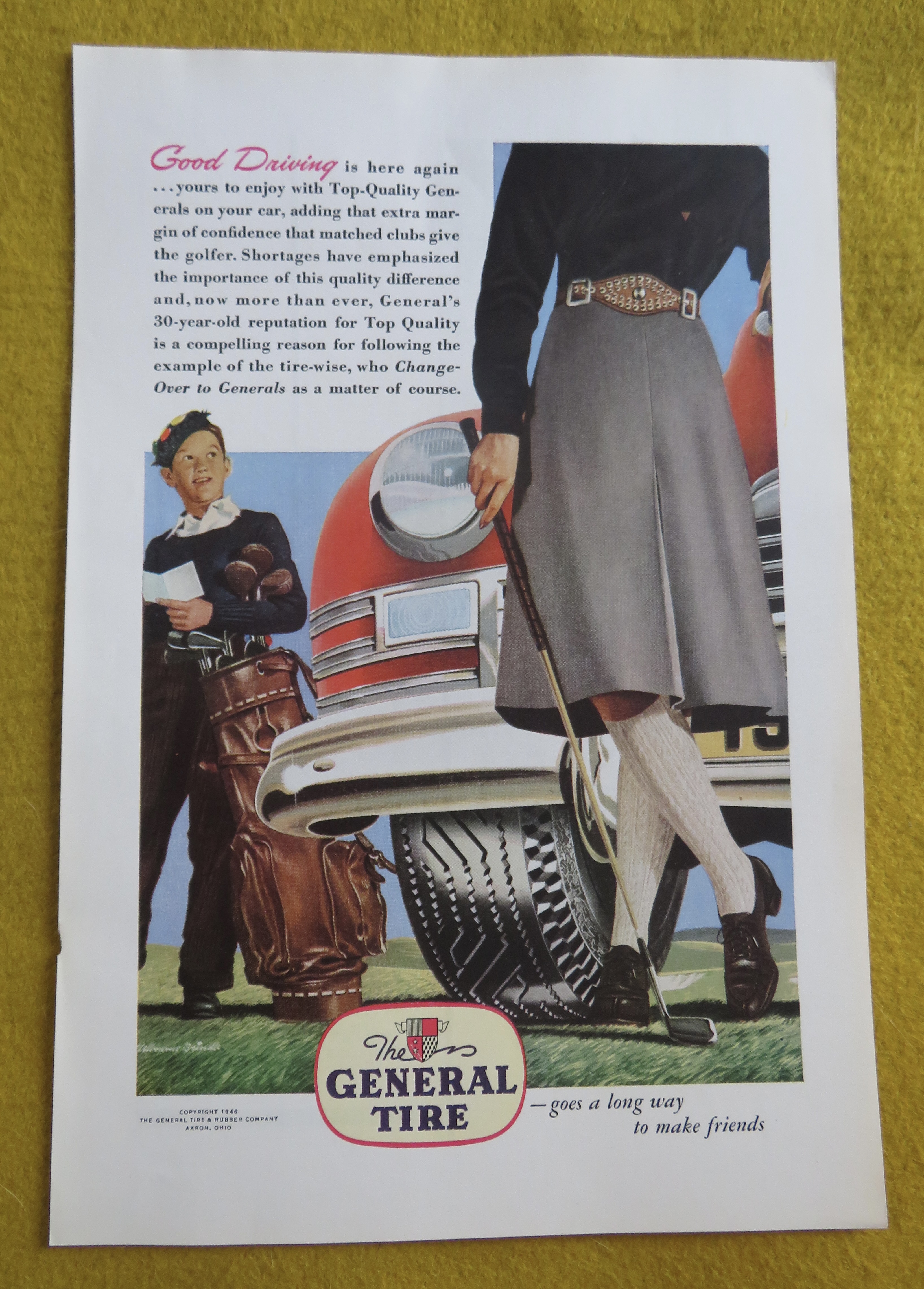 1946 General Tire with Woman Standing With Golf Club