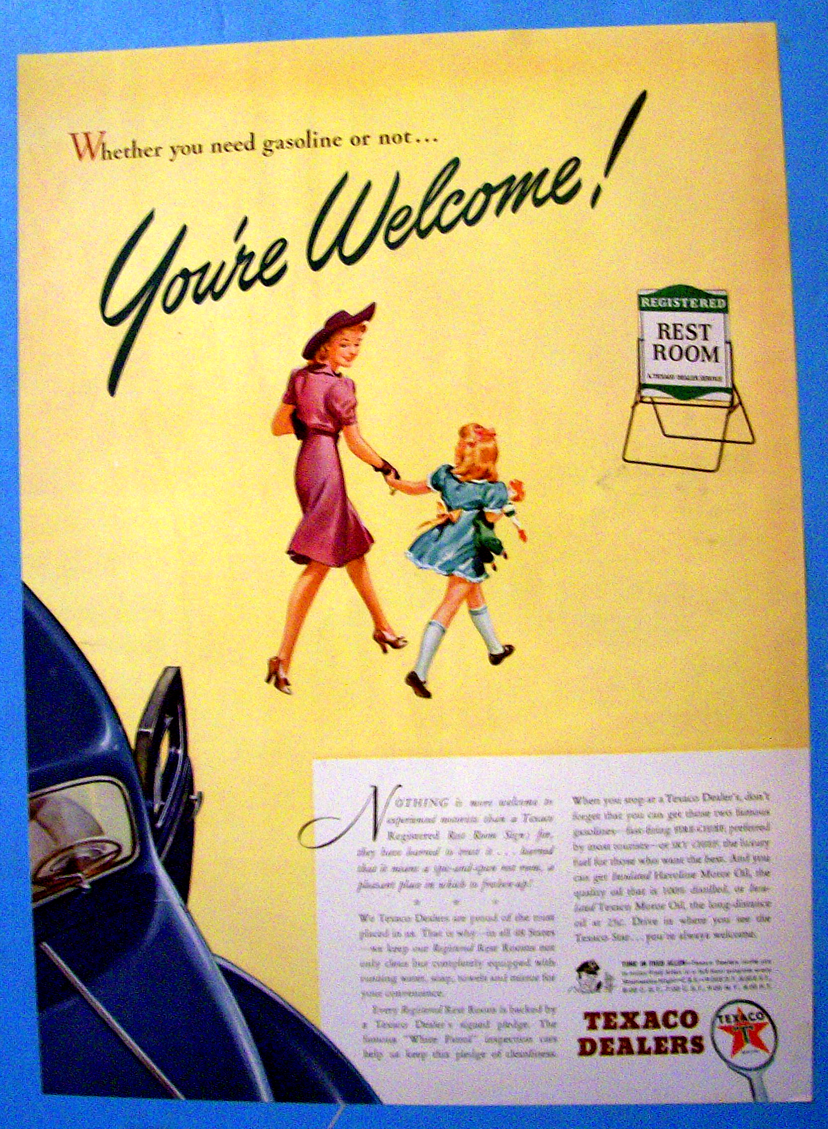 1941 Texaco Dealers & Rest Room Signs w/Woman & Girl