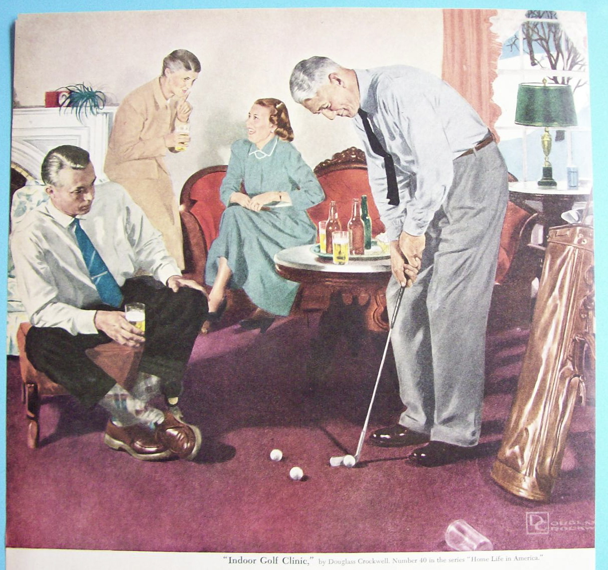 1950 Beer Belongs Indoor Golf Clinic Douglas Crockwell