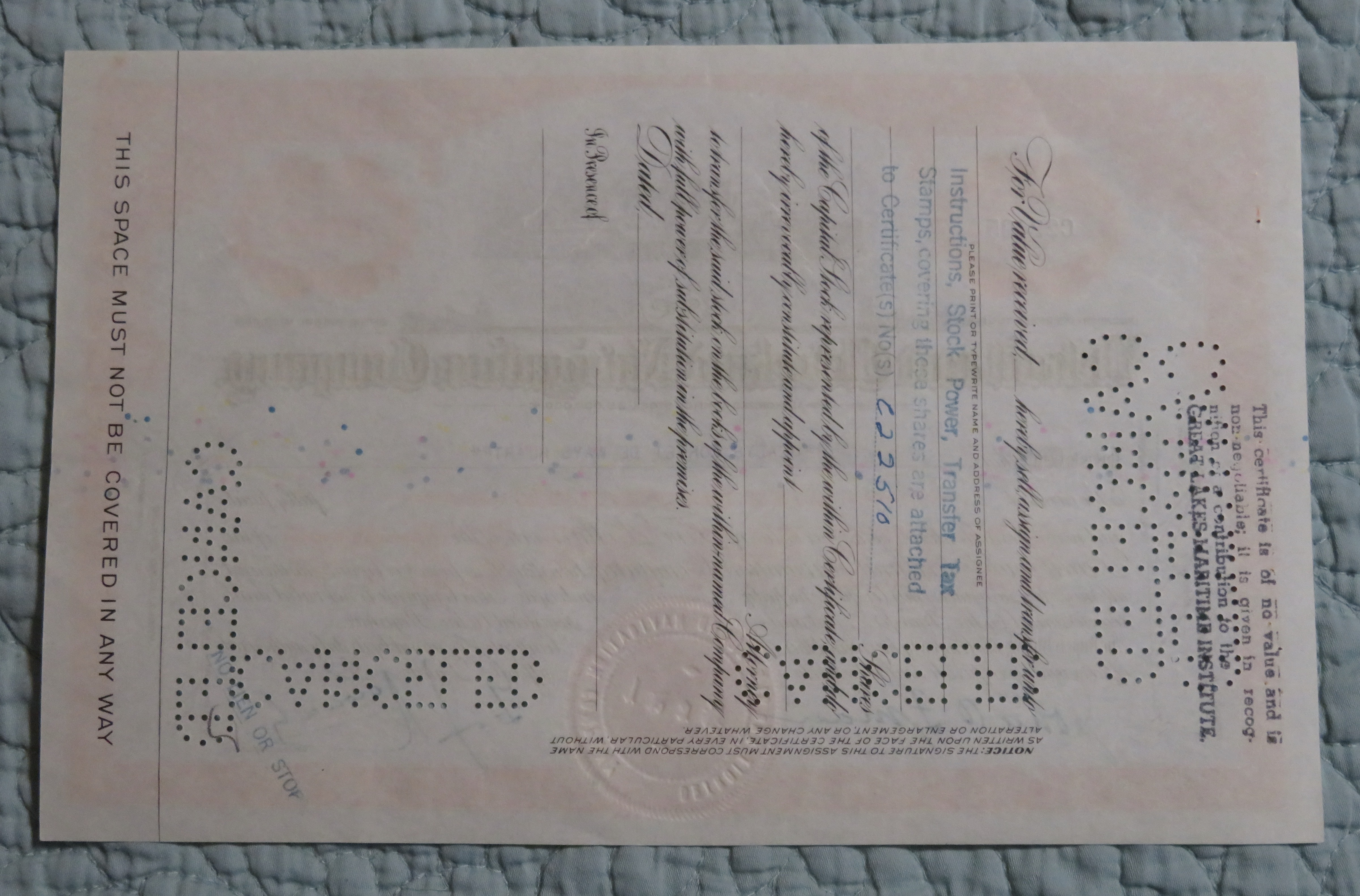 1948 Detroit & Cleveland Navigation Co Stock