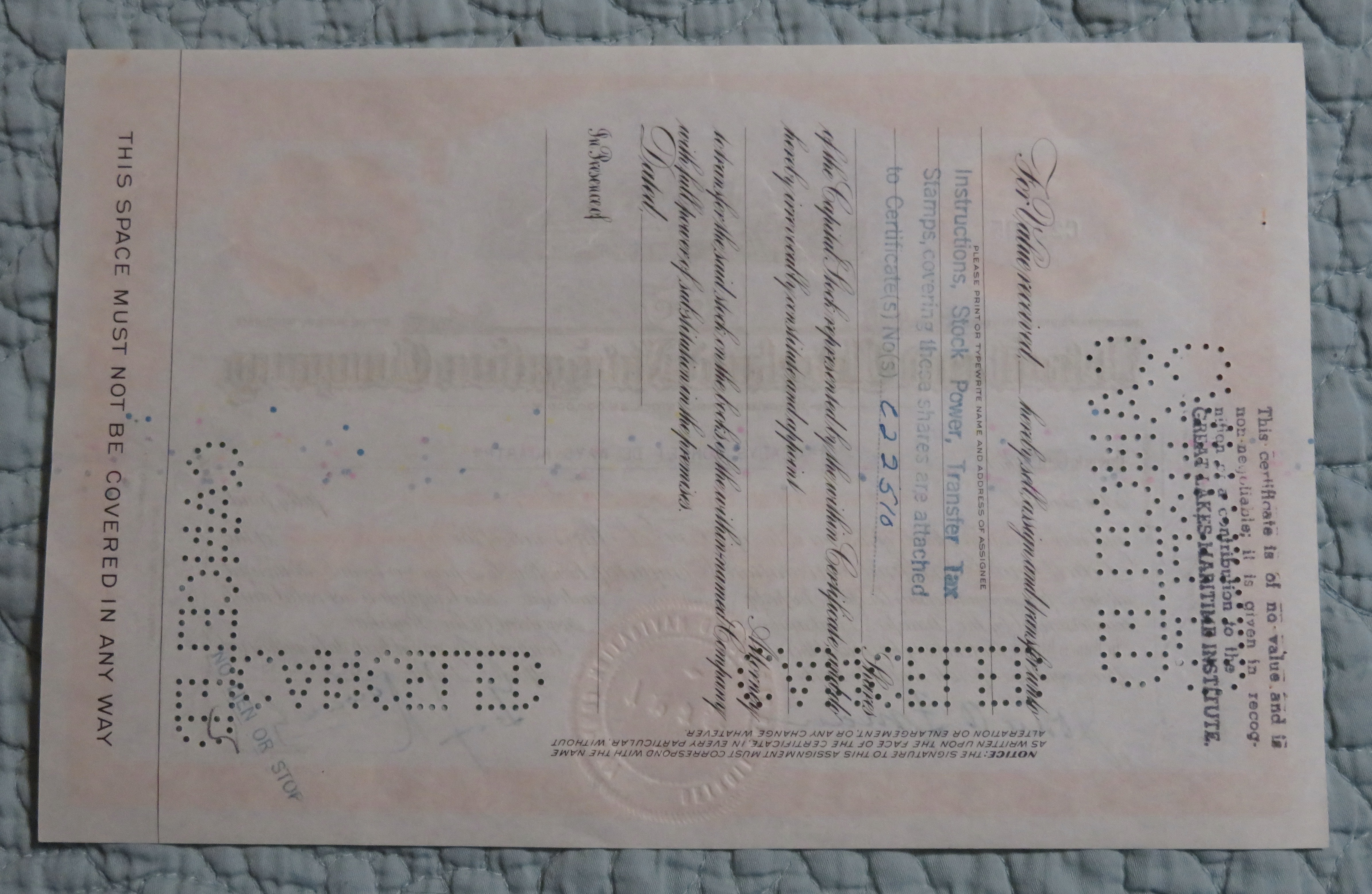 1948 Detroit & Cleveland Navigation Co Stock