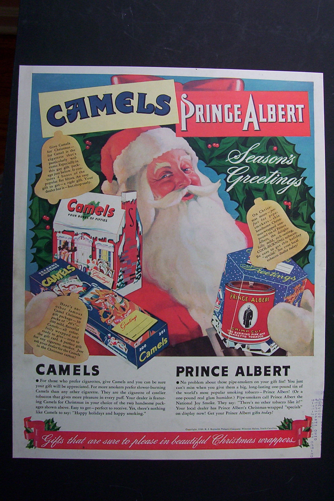 1940 Camel Cigarettes & Prince Albert Tobacco w/ Santa