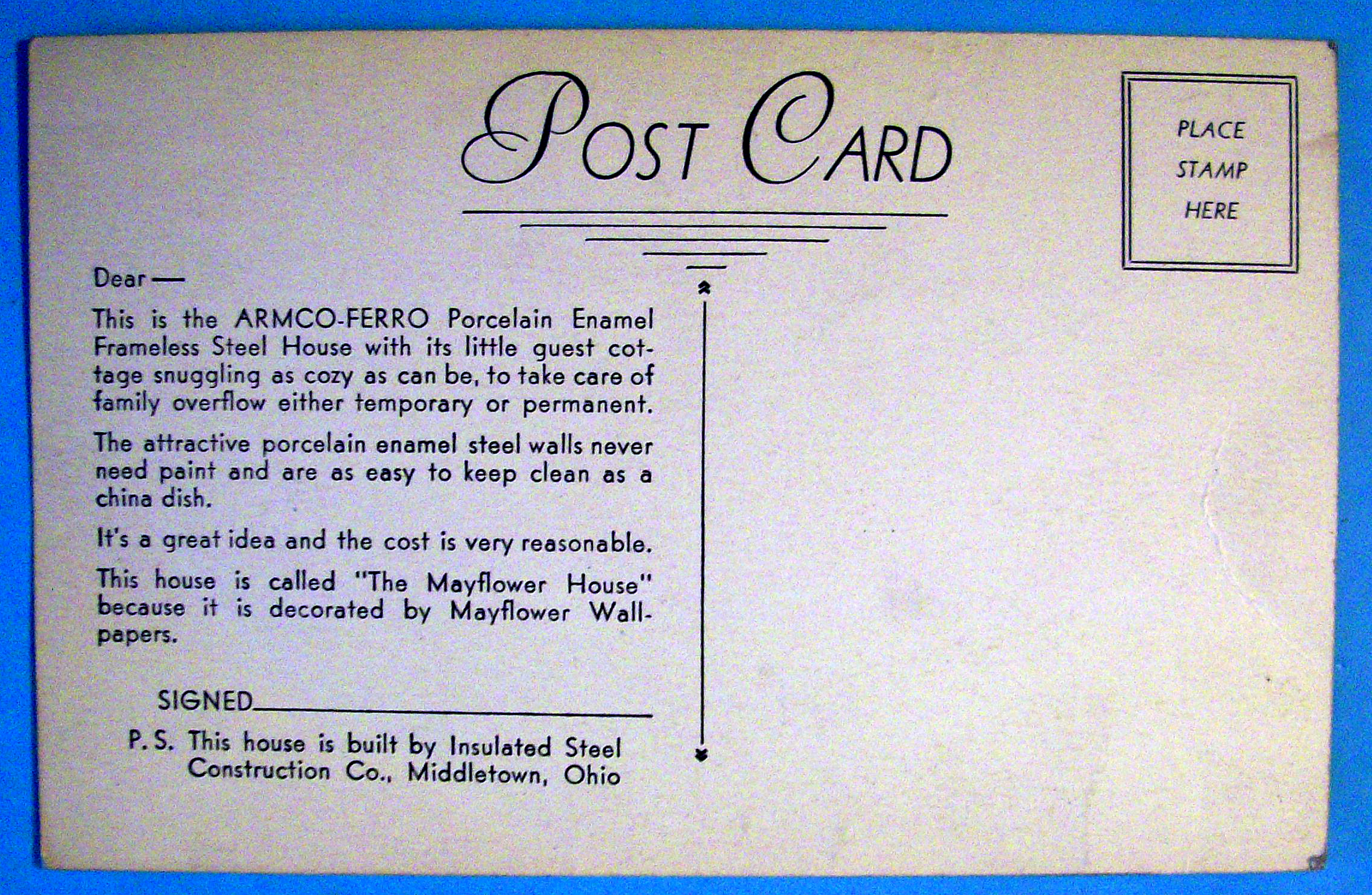 1933 Century of Progress, Armco-Ferro Postcard