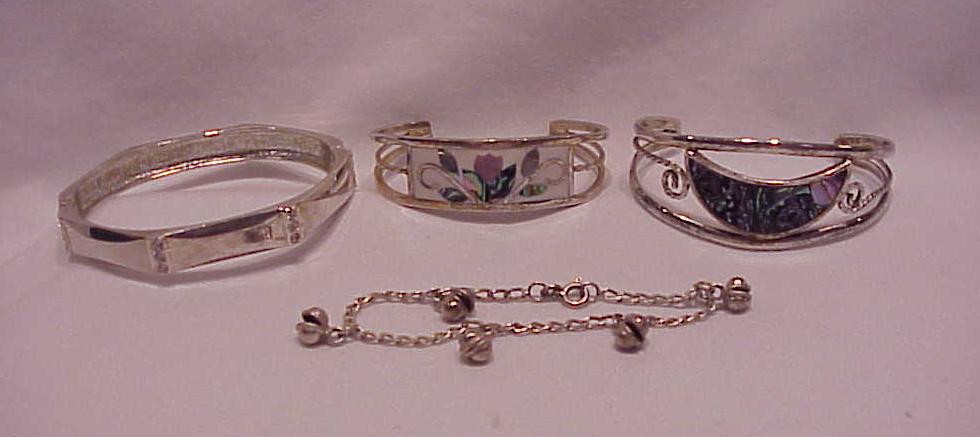 Bracelet Lot - 1 Sterling Silver, 2 Mexico Alpaca, 1 Rhinestone
