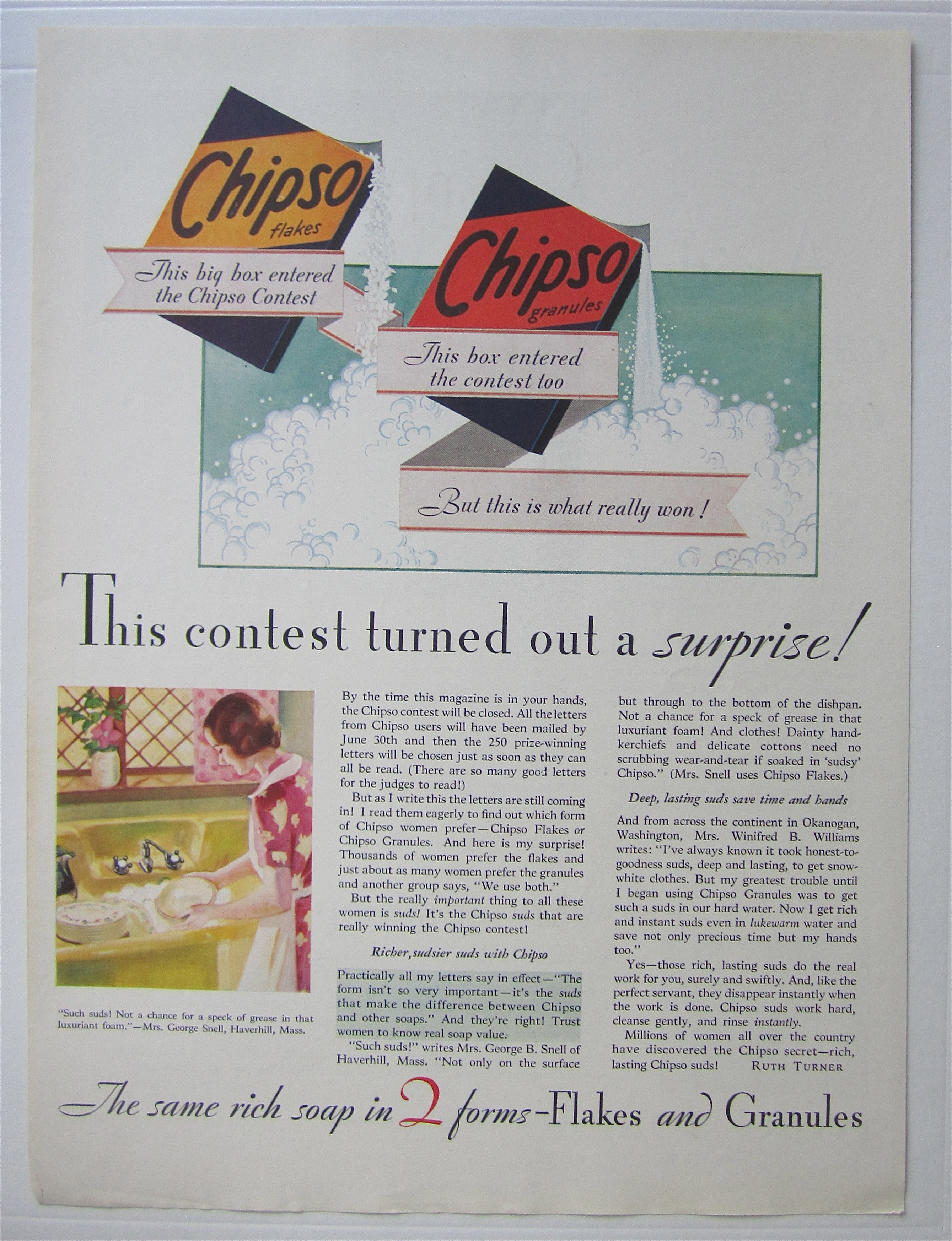 1931 Chipso with Woman Washing Dishes