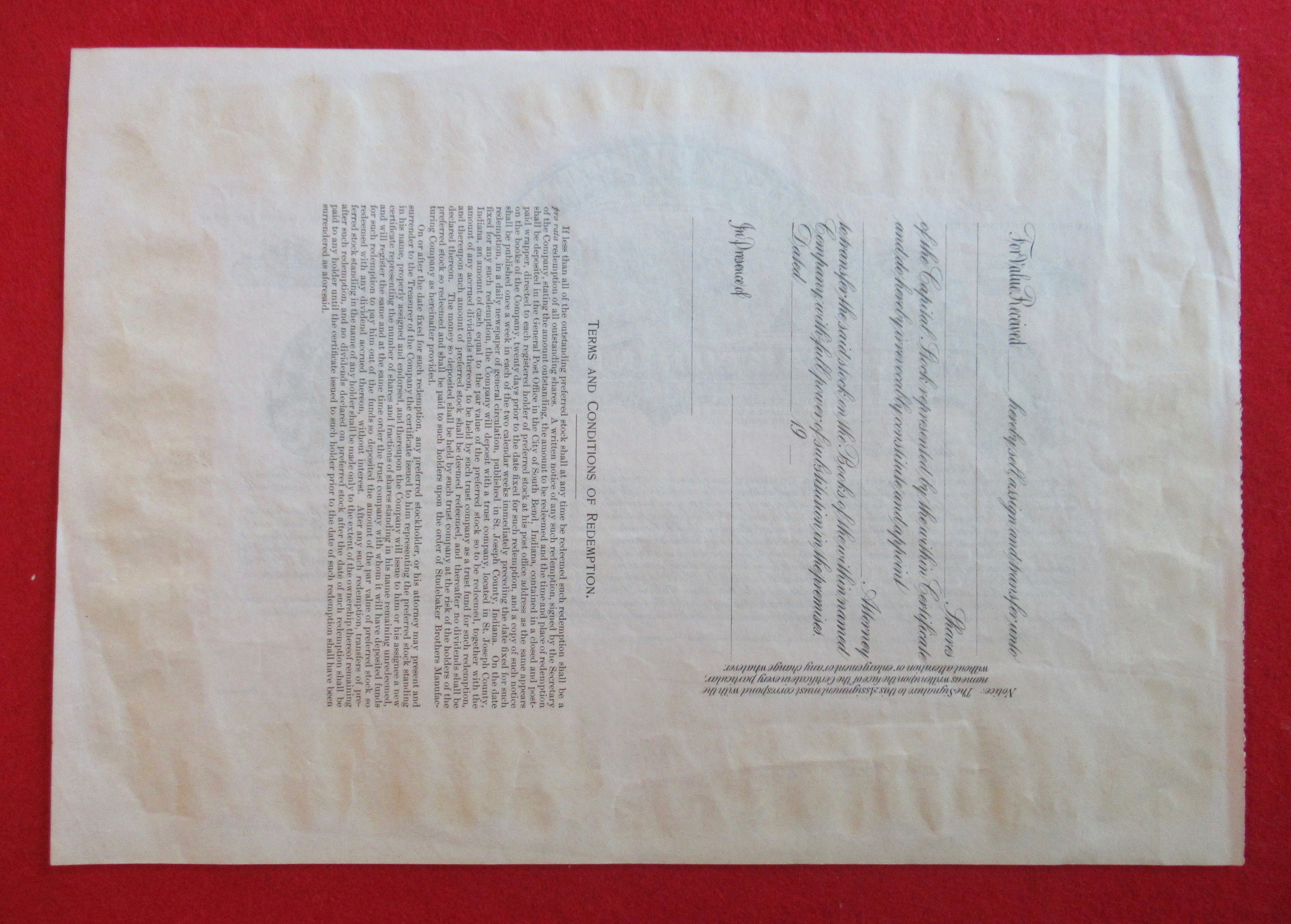 Studebaker Brothers Mfg Co Stock Certificate 1906