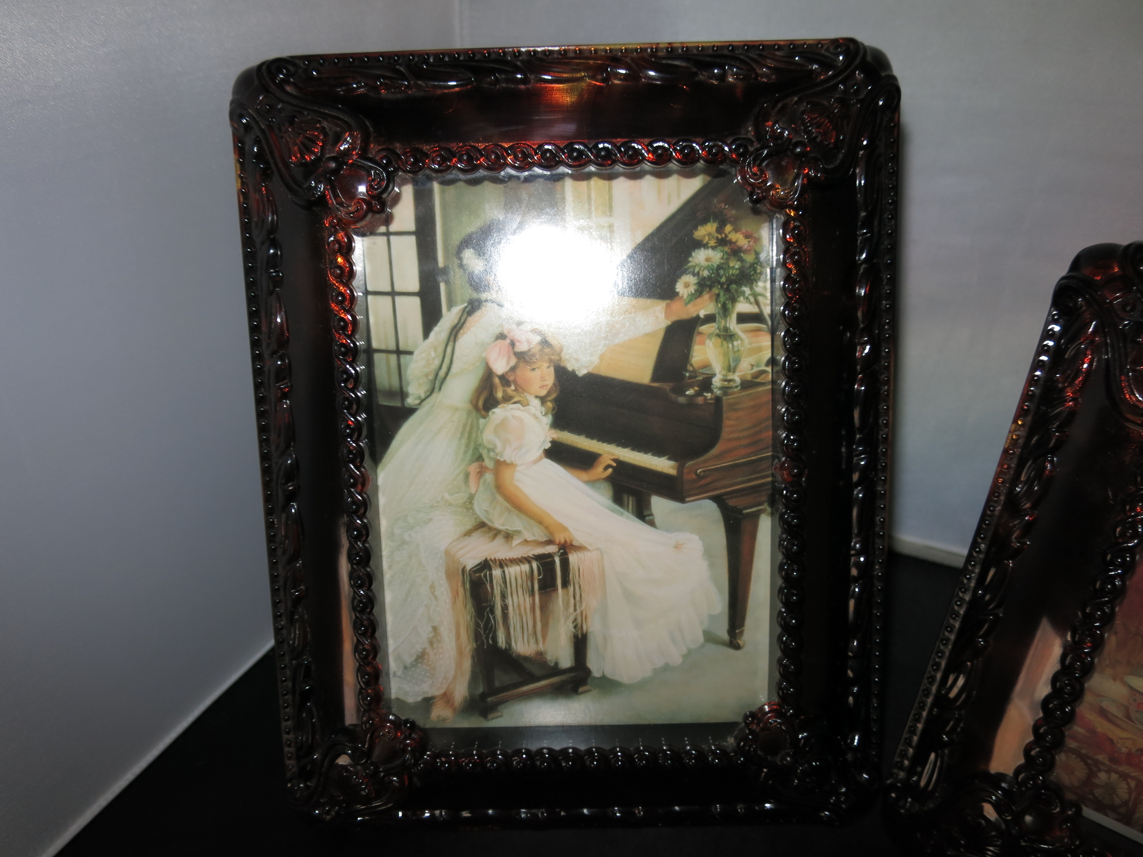 Amber Lucite Shadow Box Picture Frames Pair Two