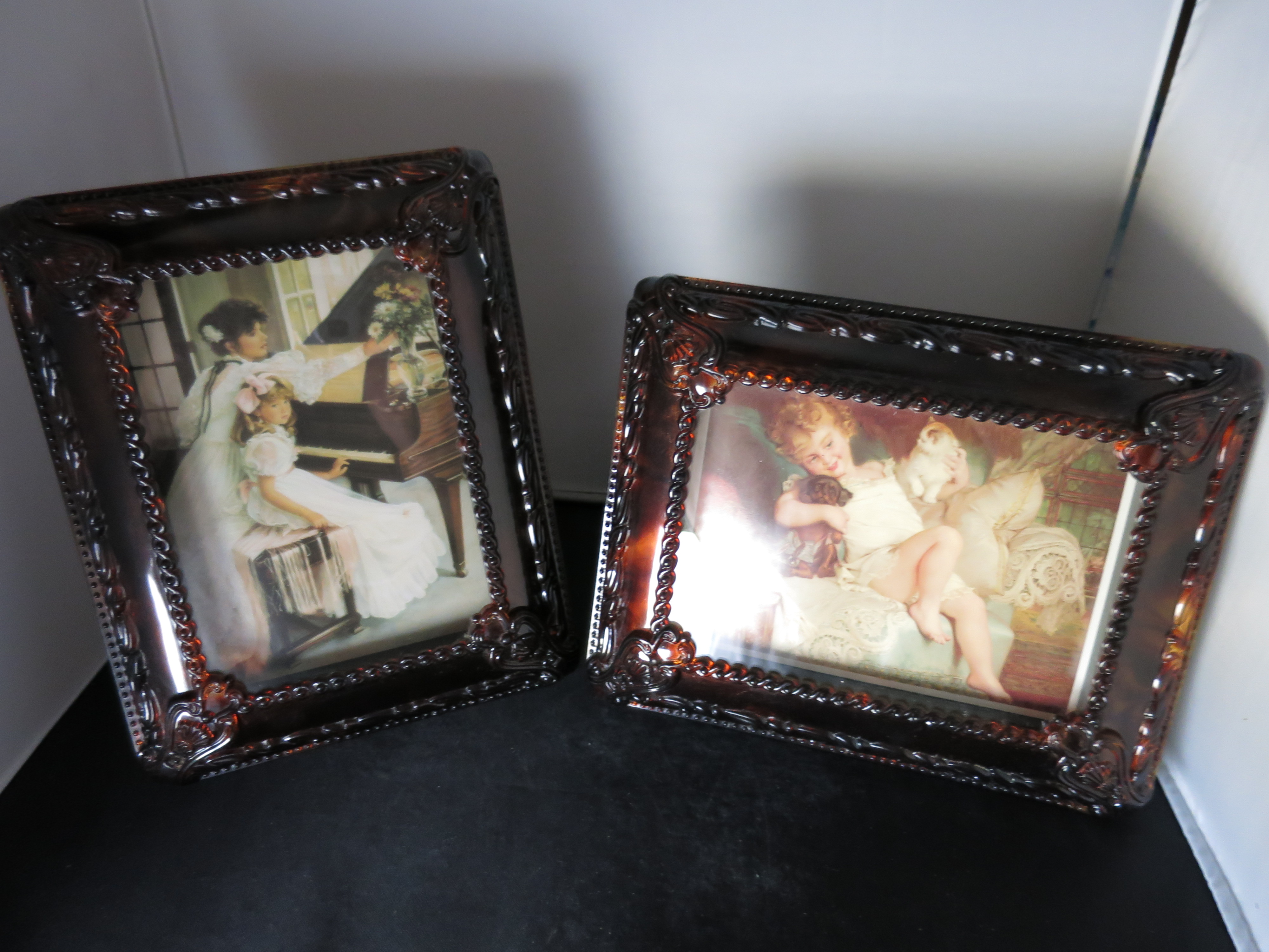 Amber Lucite Shadow Box Picture Frames Pair Two