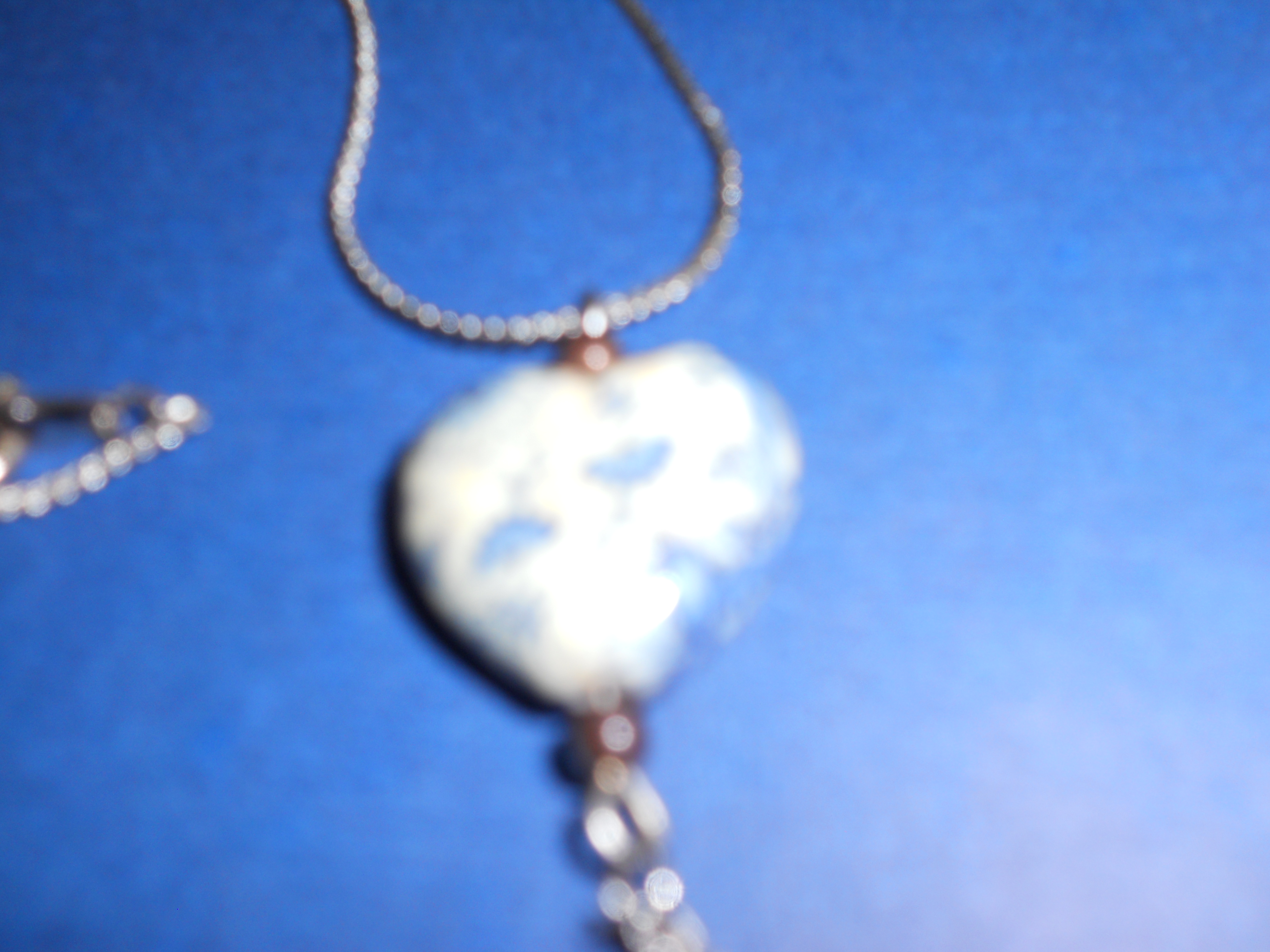 Blue Heart Necklace Silver Chain 17 inch