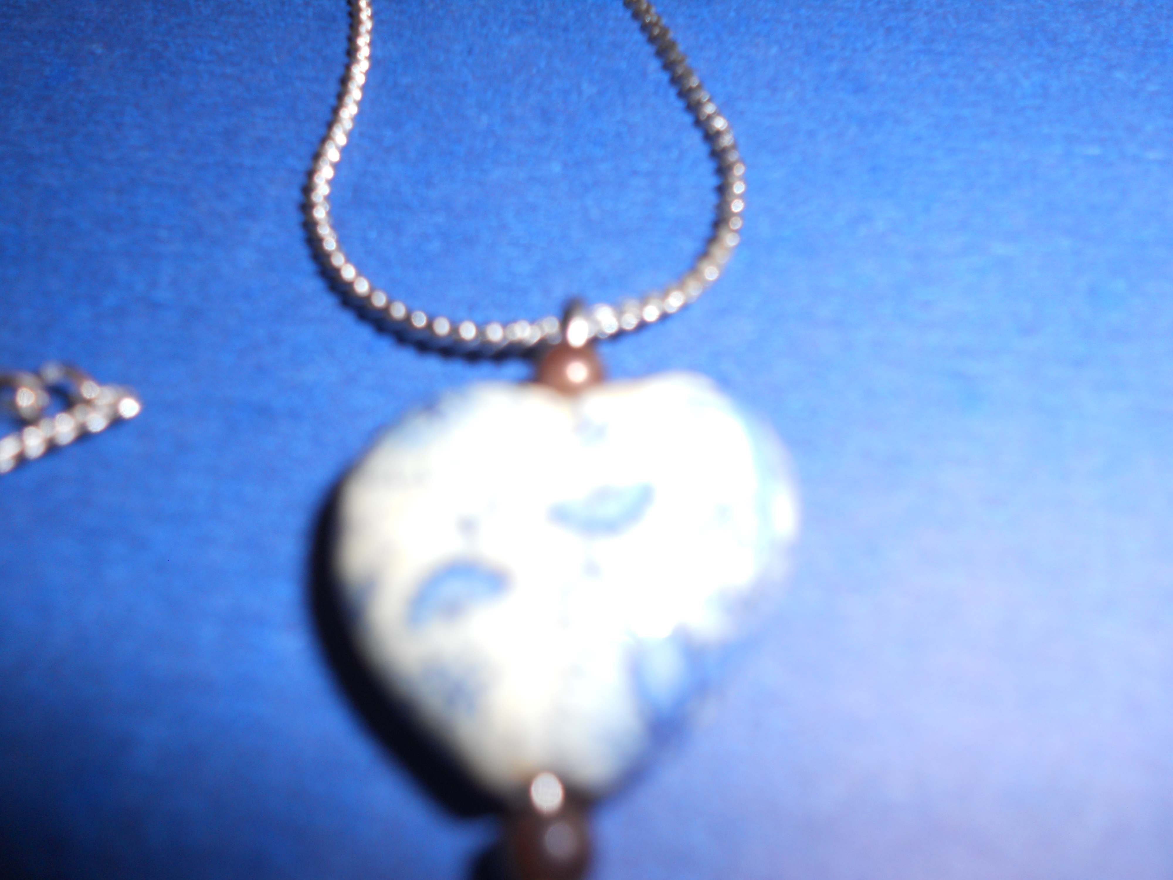Blue Heart Necklace Silver Chain 17 inch