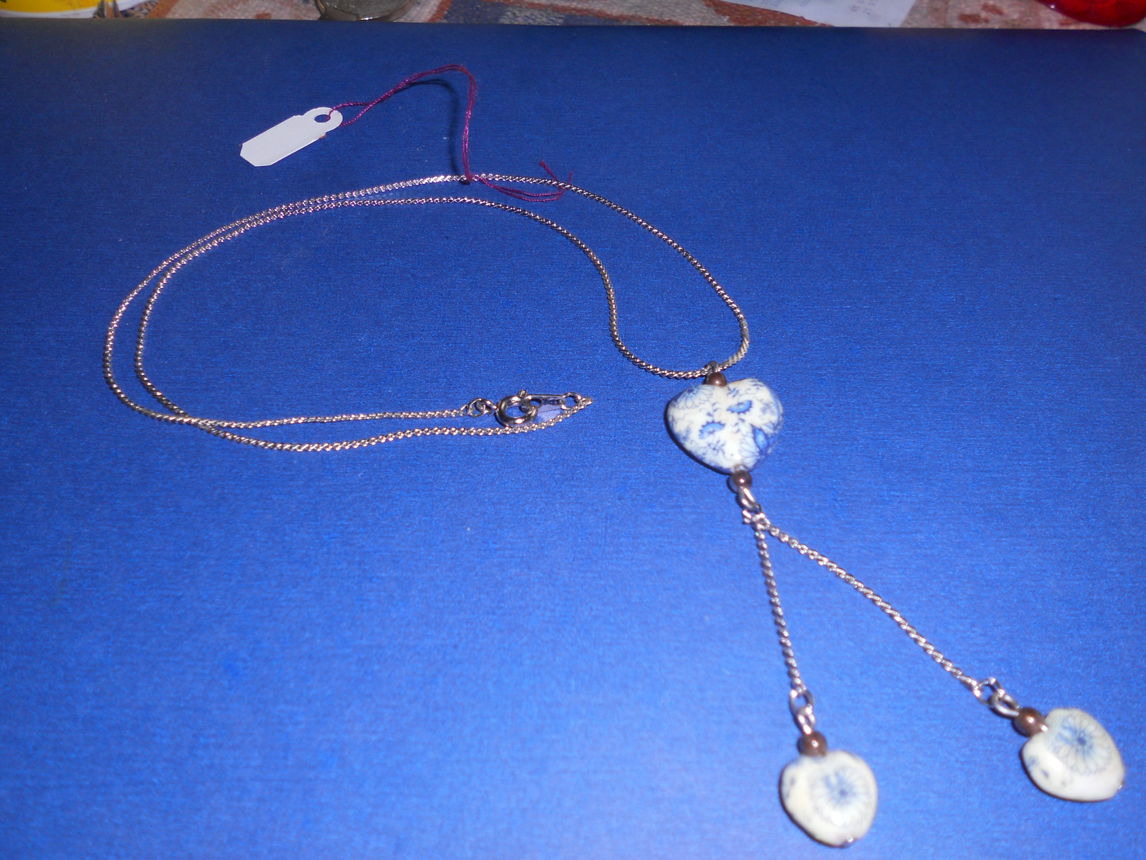 Blue Heart Necklace Silver Chain 17 inch