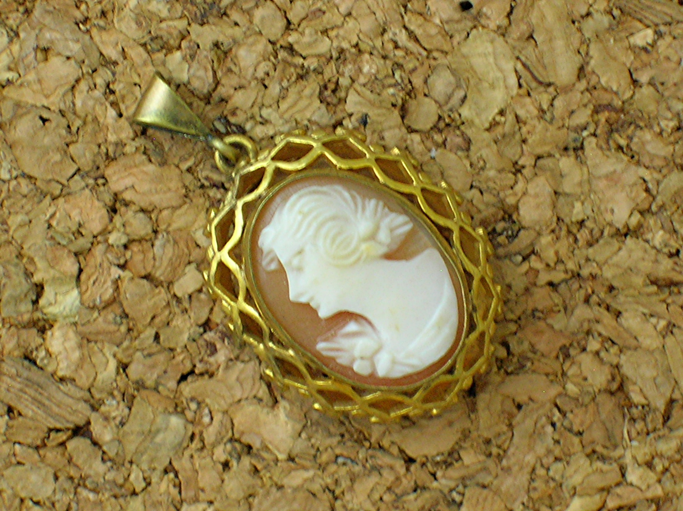 Shell  Cameo Filigree Goldtone Set  Pendant