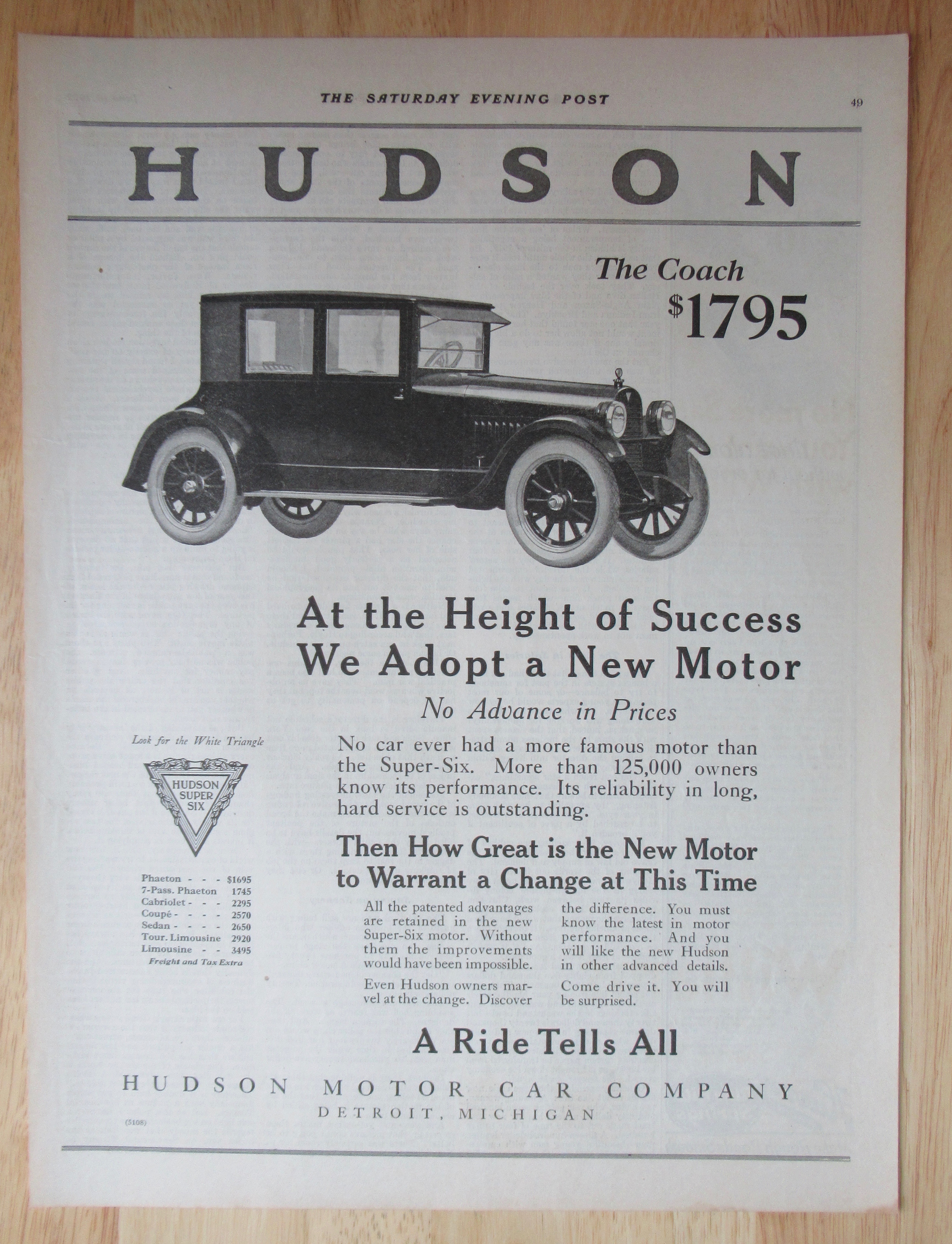 1922 Hudson Automobile with The Coach