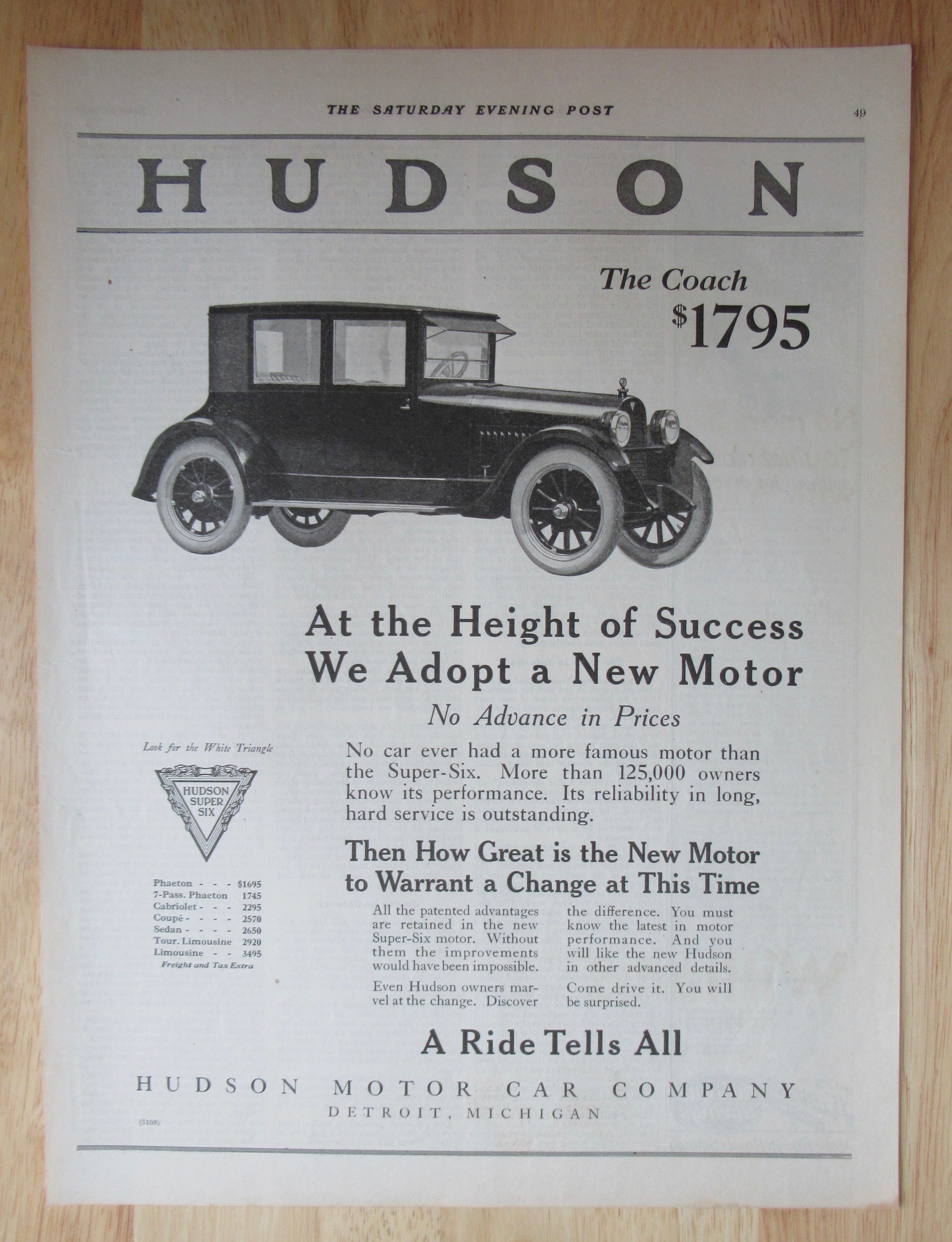 1922 Hudson Automobile with The Coach