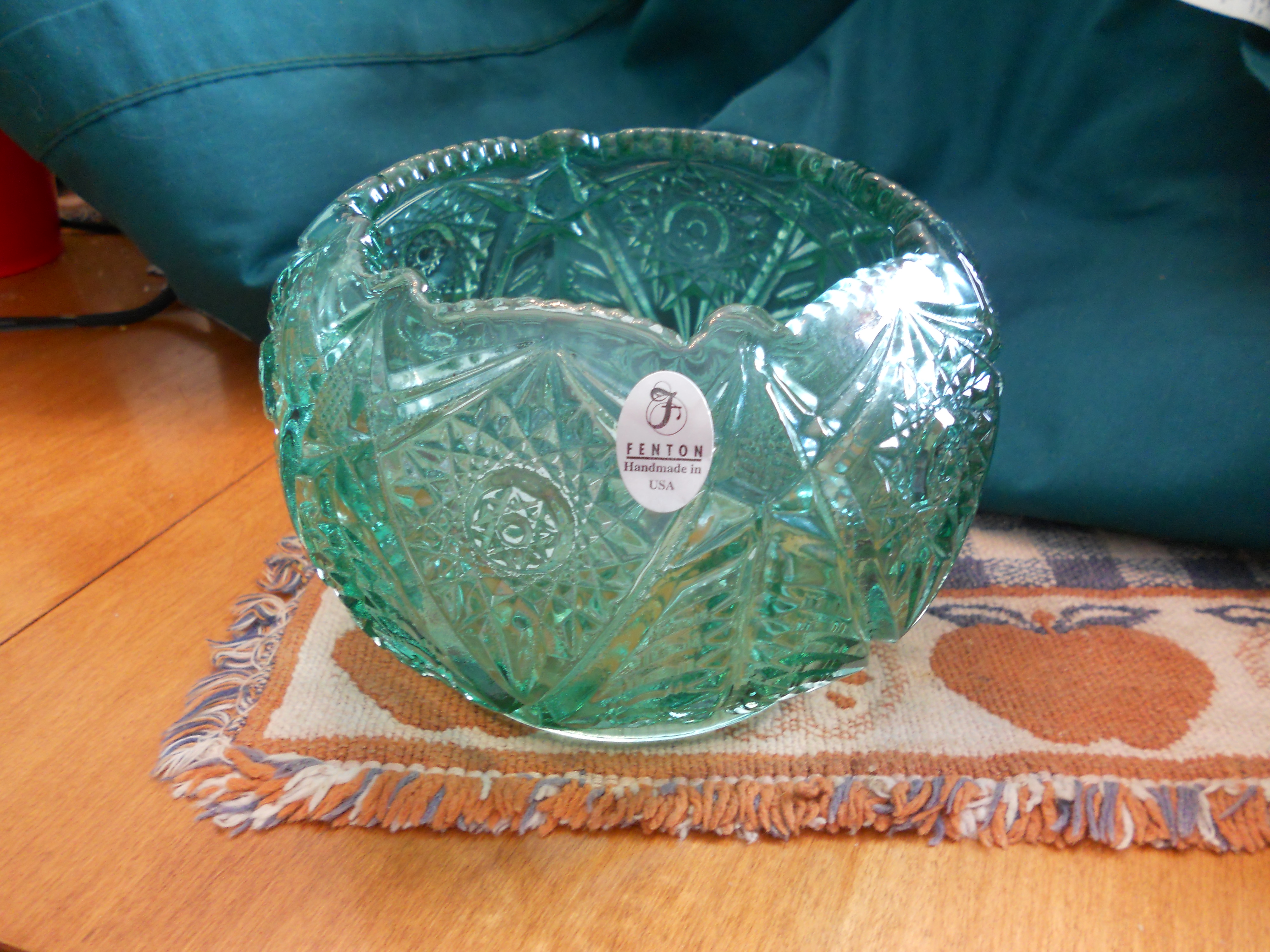 Fenton Glass Rose Bowl Candle Holder Green