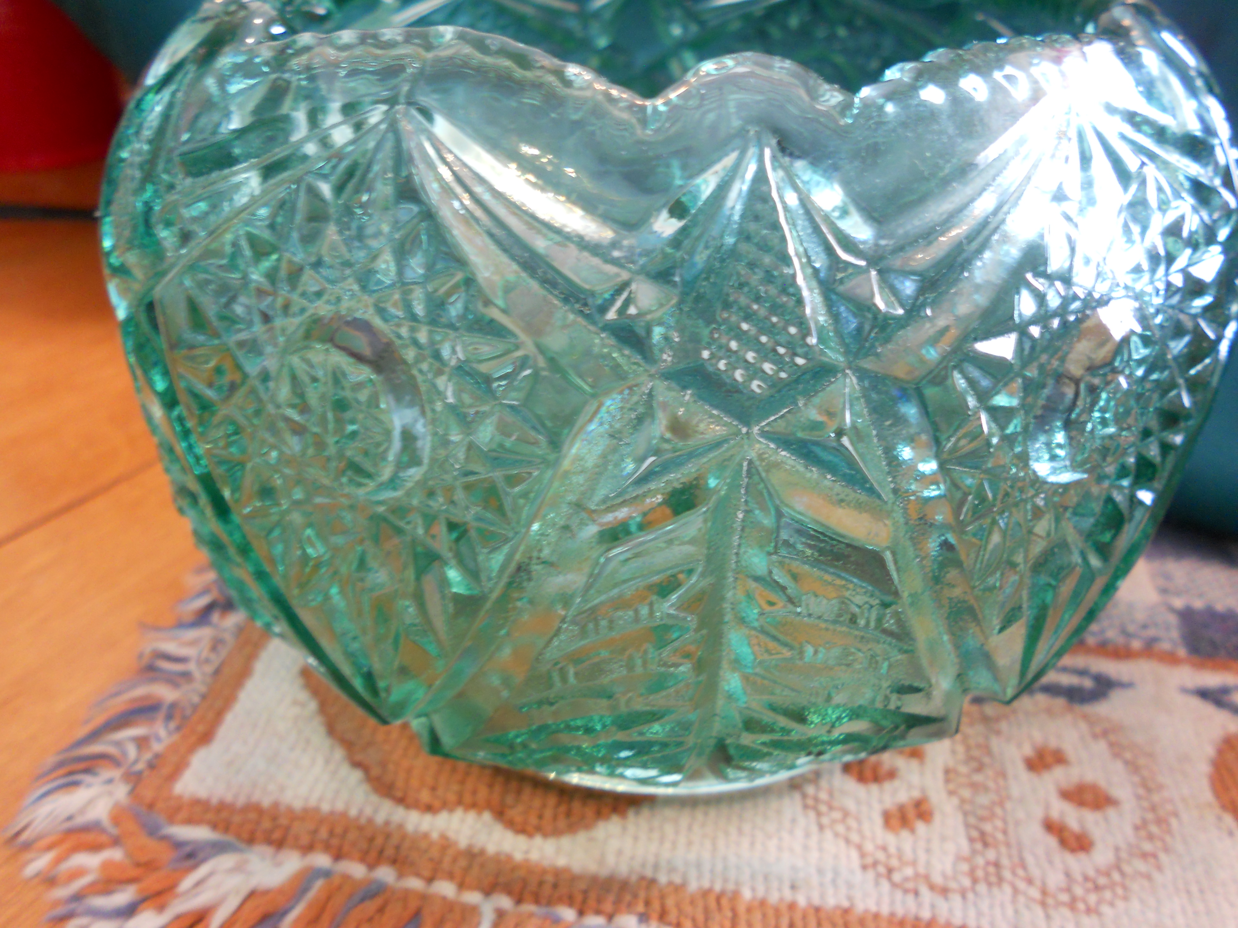 Fenton Glass Rose Bowl Candle Holder Green