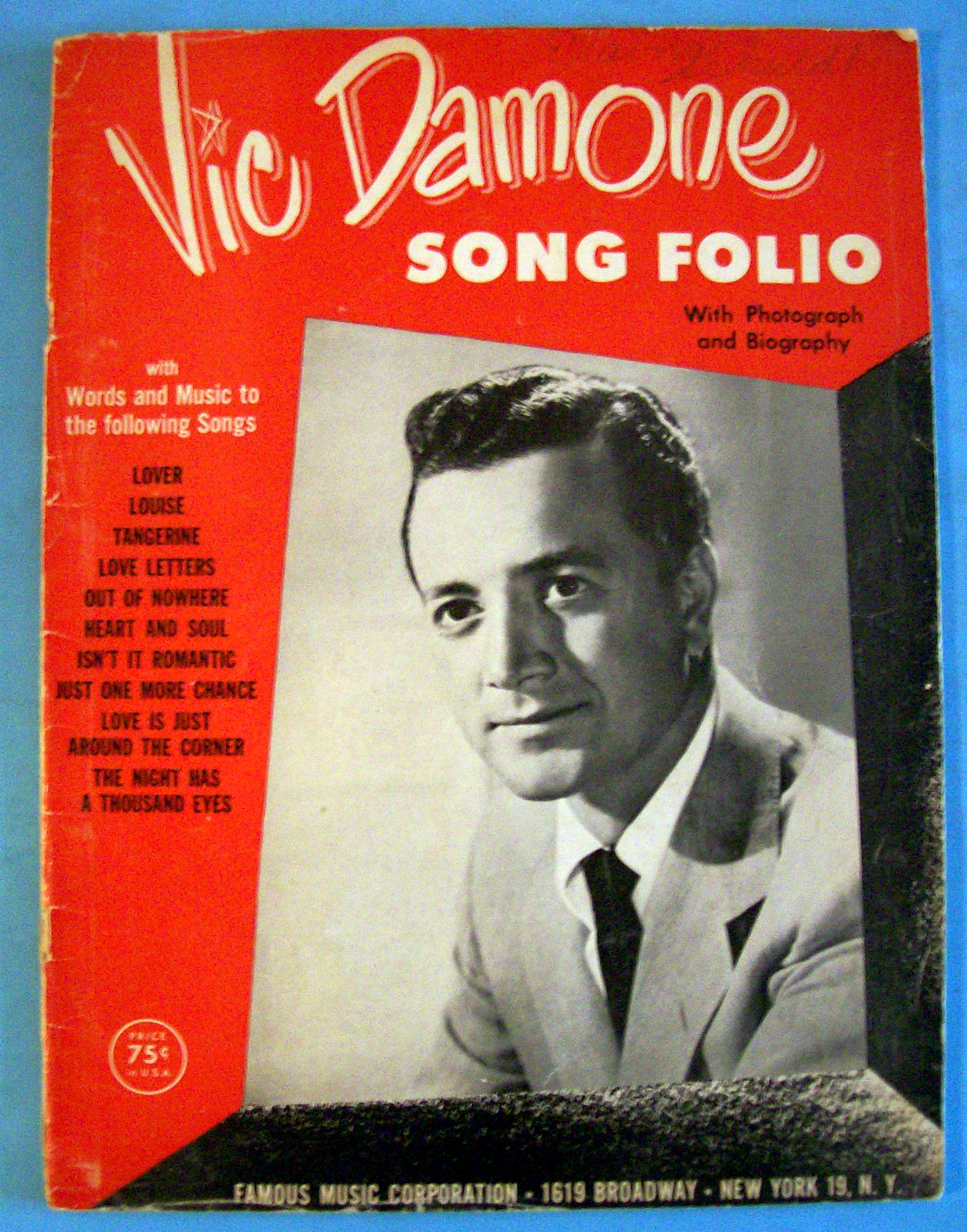 Sheet Music For 1956 Vic Damone Song Folio