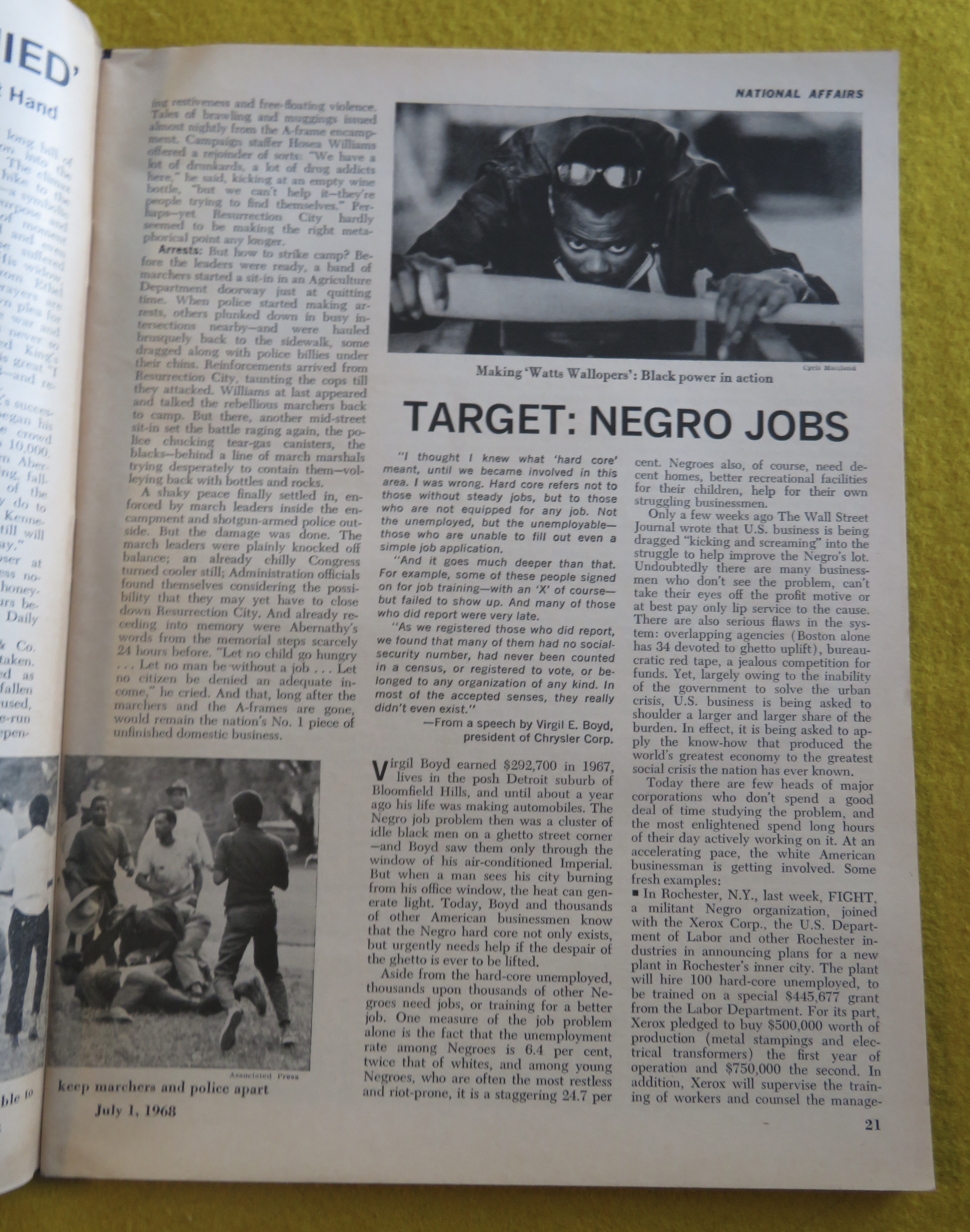 Newsweek Magazine July  1, 1968 Target: Negro Jobs