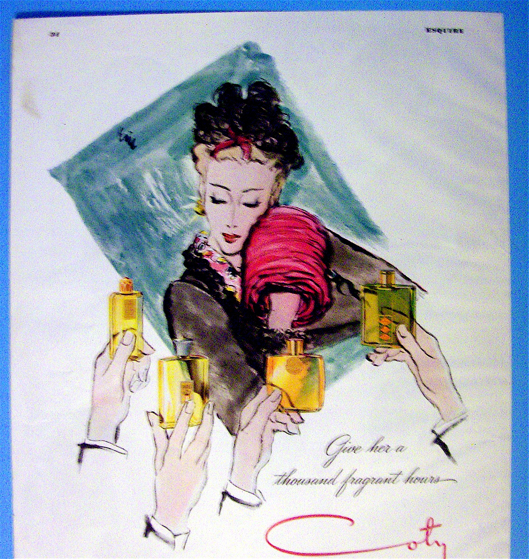 1944 Coty with Lovely Woman & Bottles Of Cologne