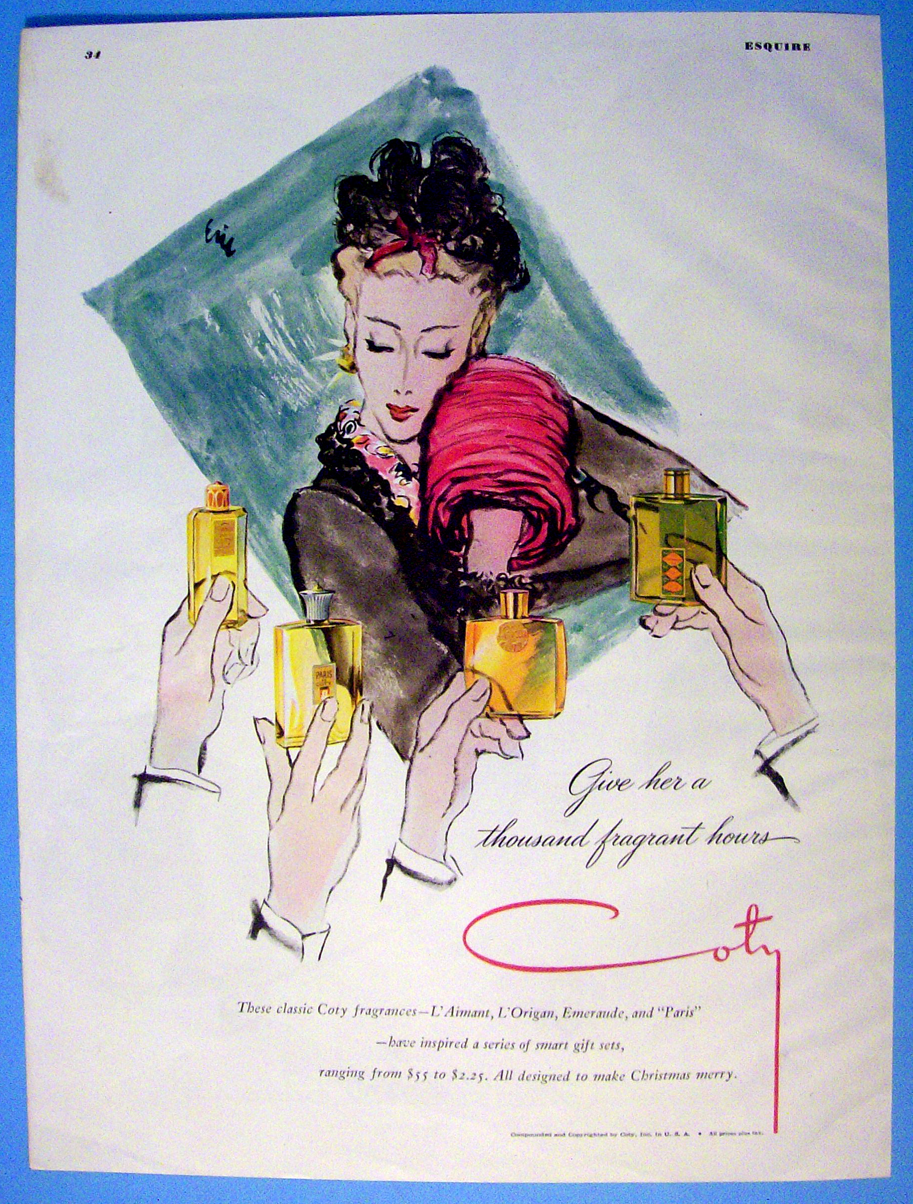 1944 Coty with Lovely Woman & Bottles Of Cologne