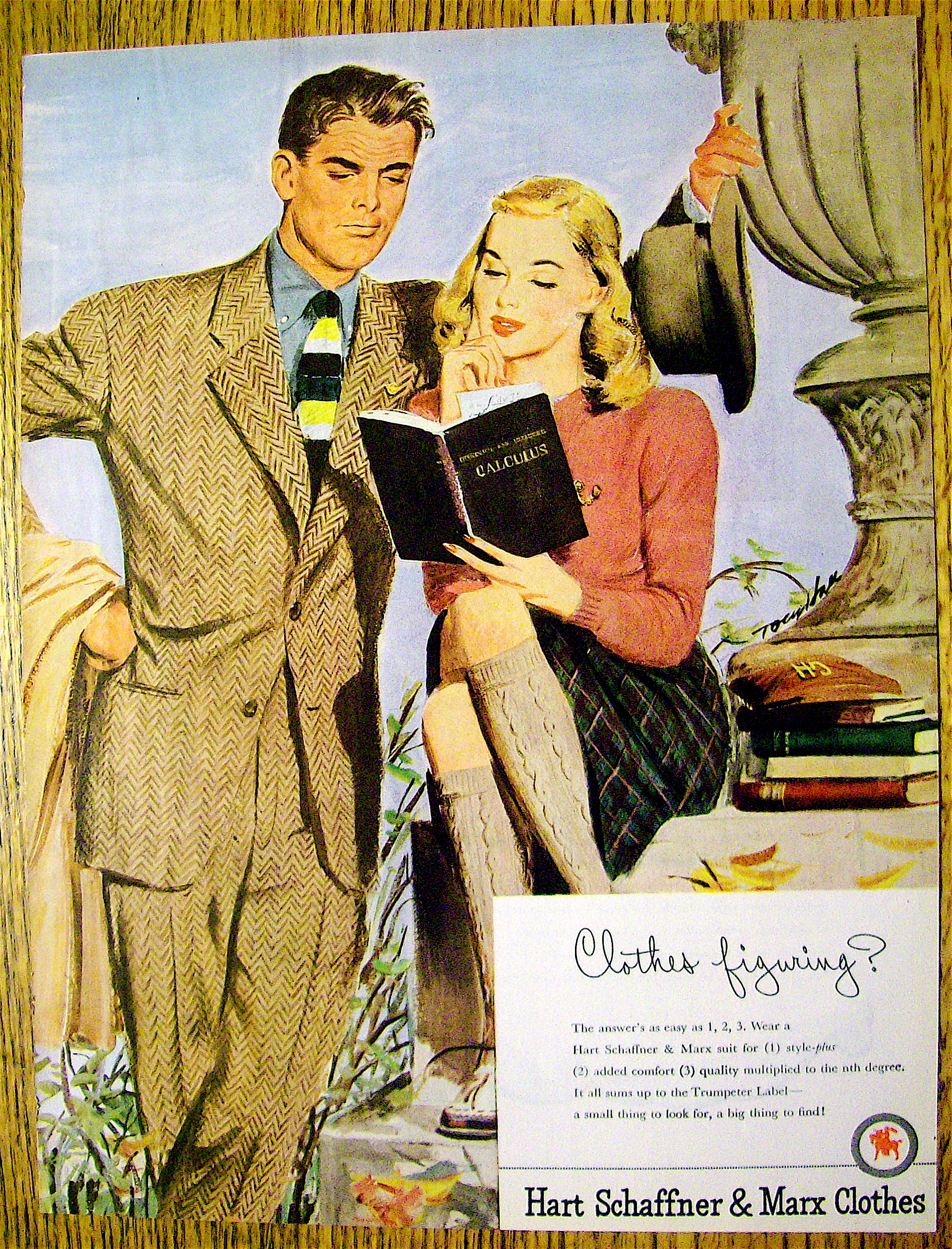 1946 Hart Schaffner & Marx w/ Man & Woman Reading Book