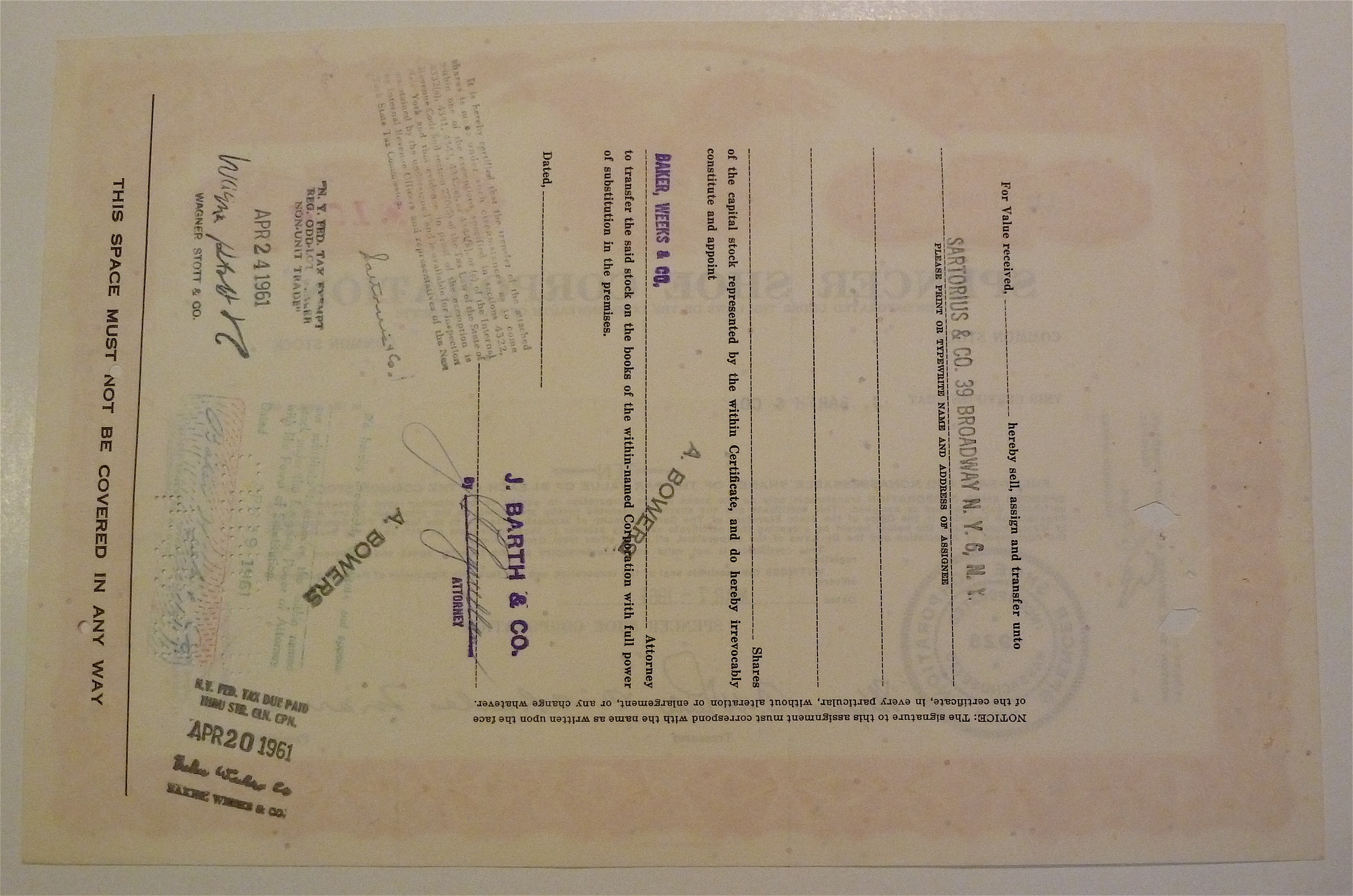 1961 Spencer Shoe Corporation Stock Certificate