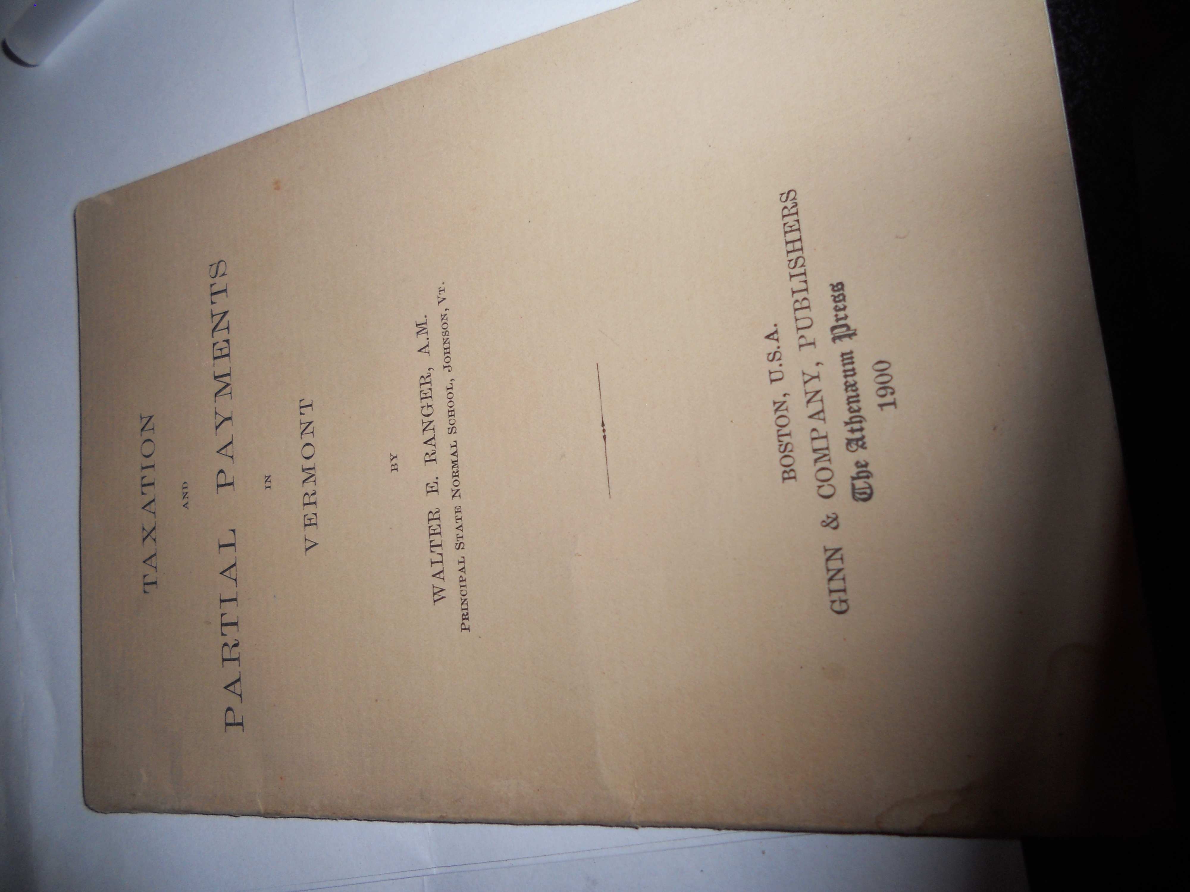 Taxation and Partial Payments in Vermont 1900