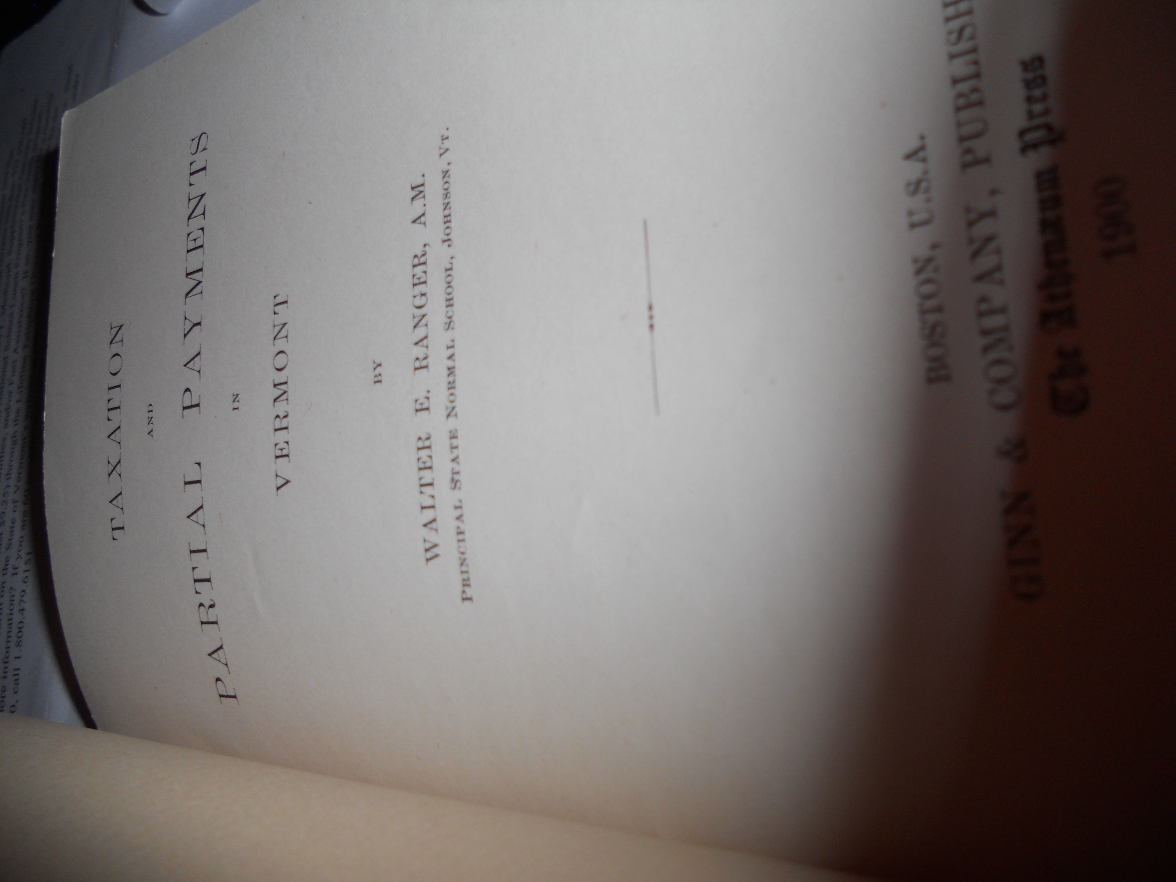 Taxation and Partial Payments in Vermont 1900