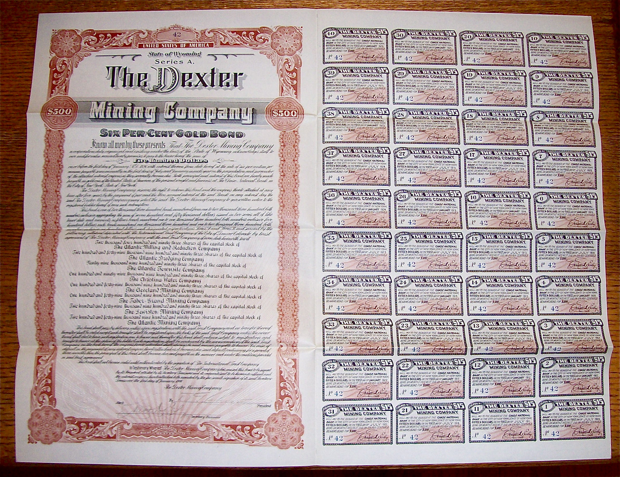 1905 Dexter Mining Company $500 Gold Bond
