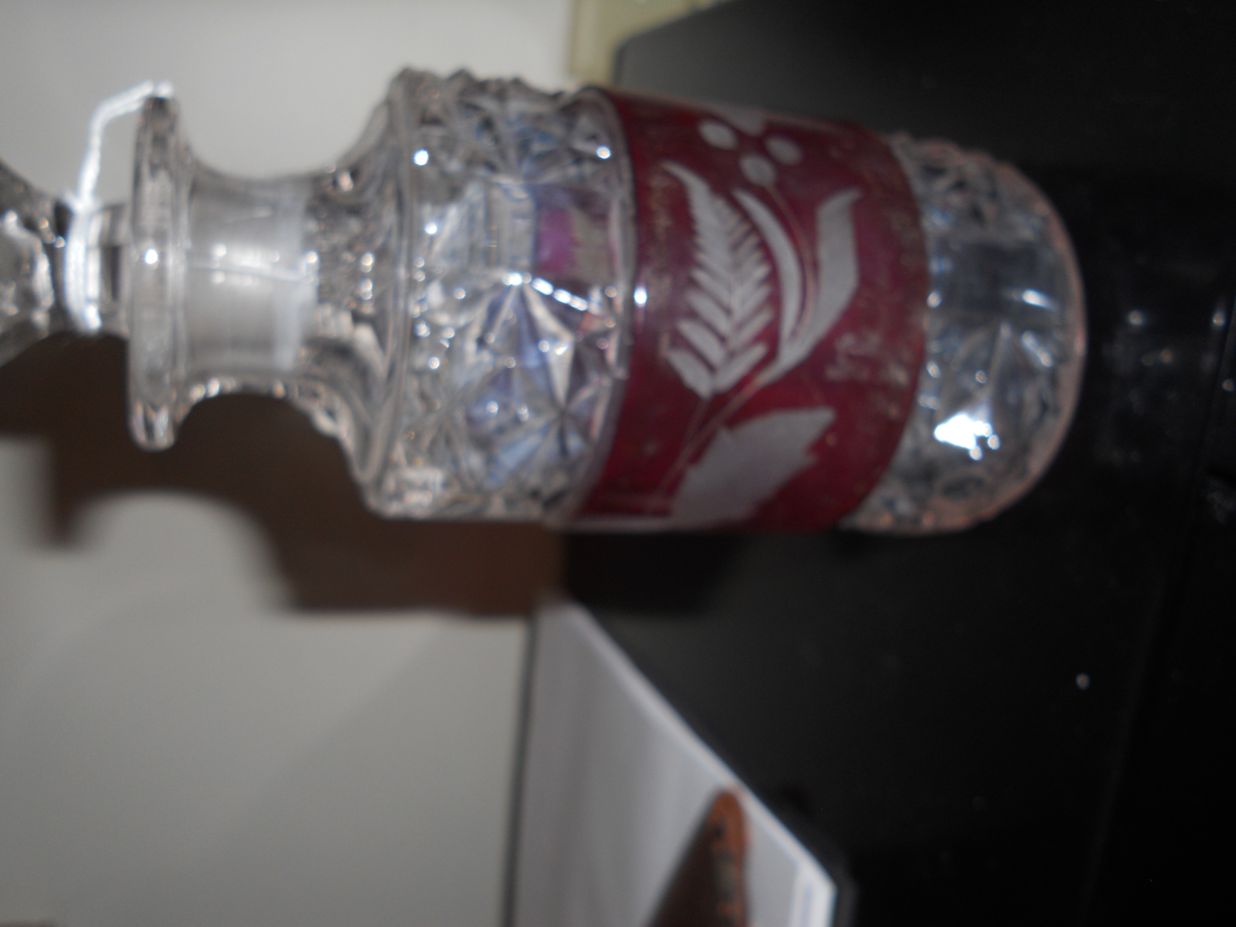 Crystal Perfume Bottle Ruby Flash Acid Etched