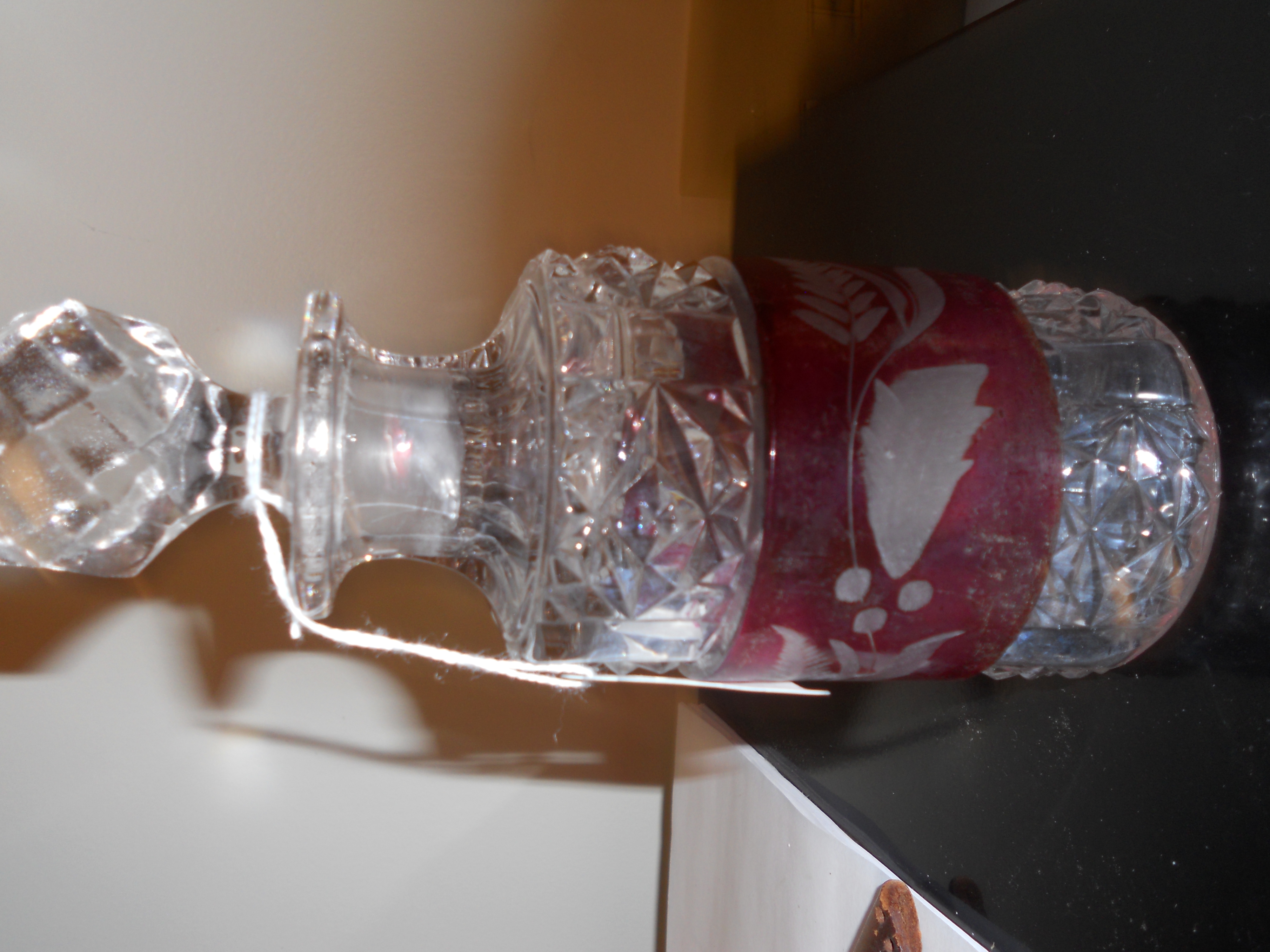 Crystal Perfume Bottle Ruby Flash Acid Etched