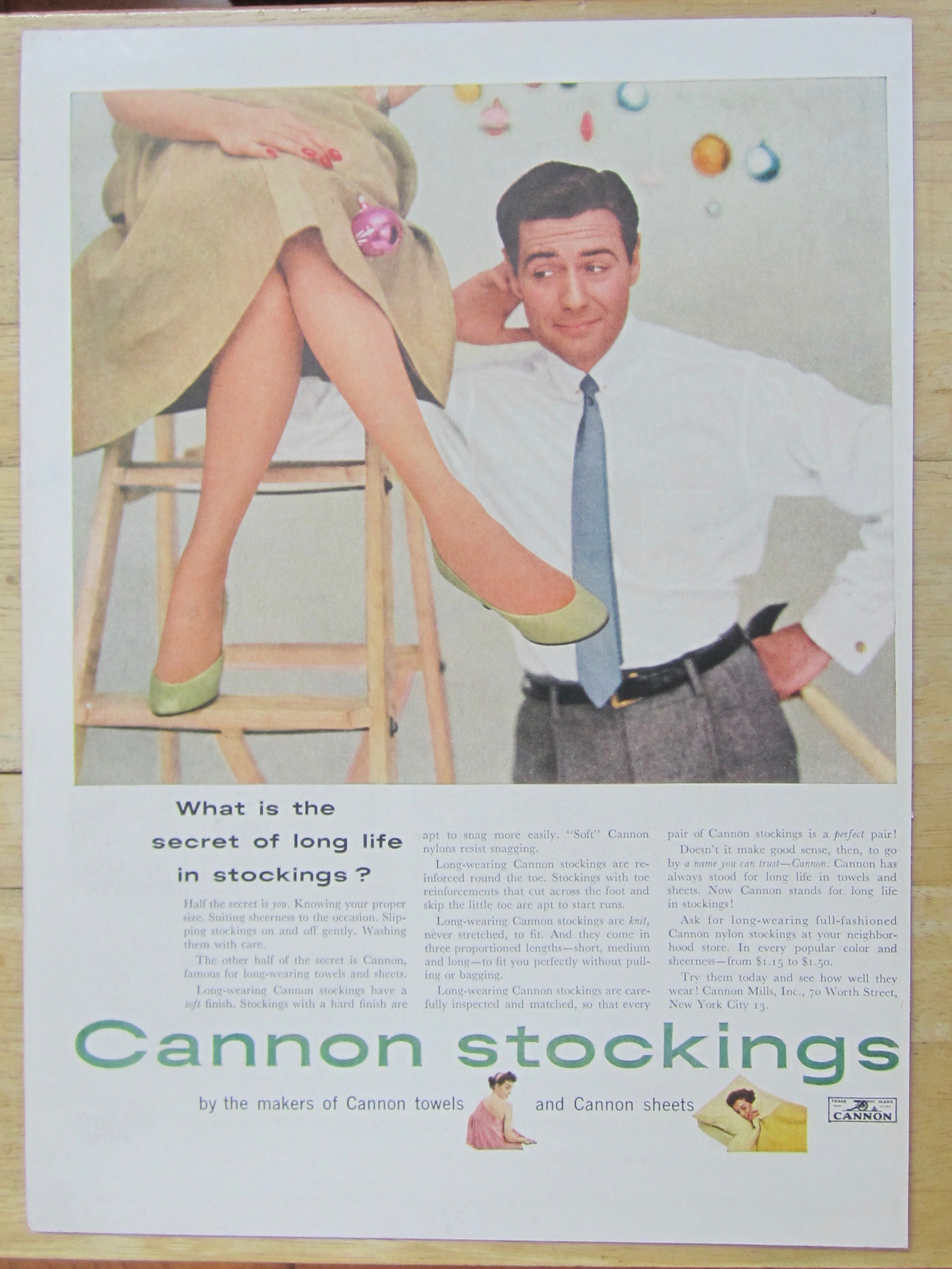 1953 Cannon Stockings with Man Looking At Lady's Legs