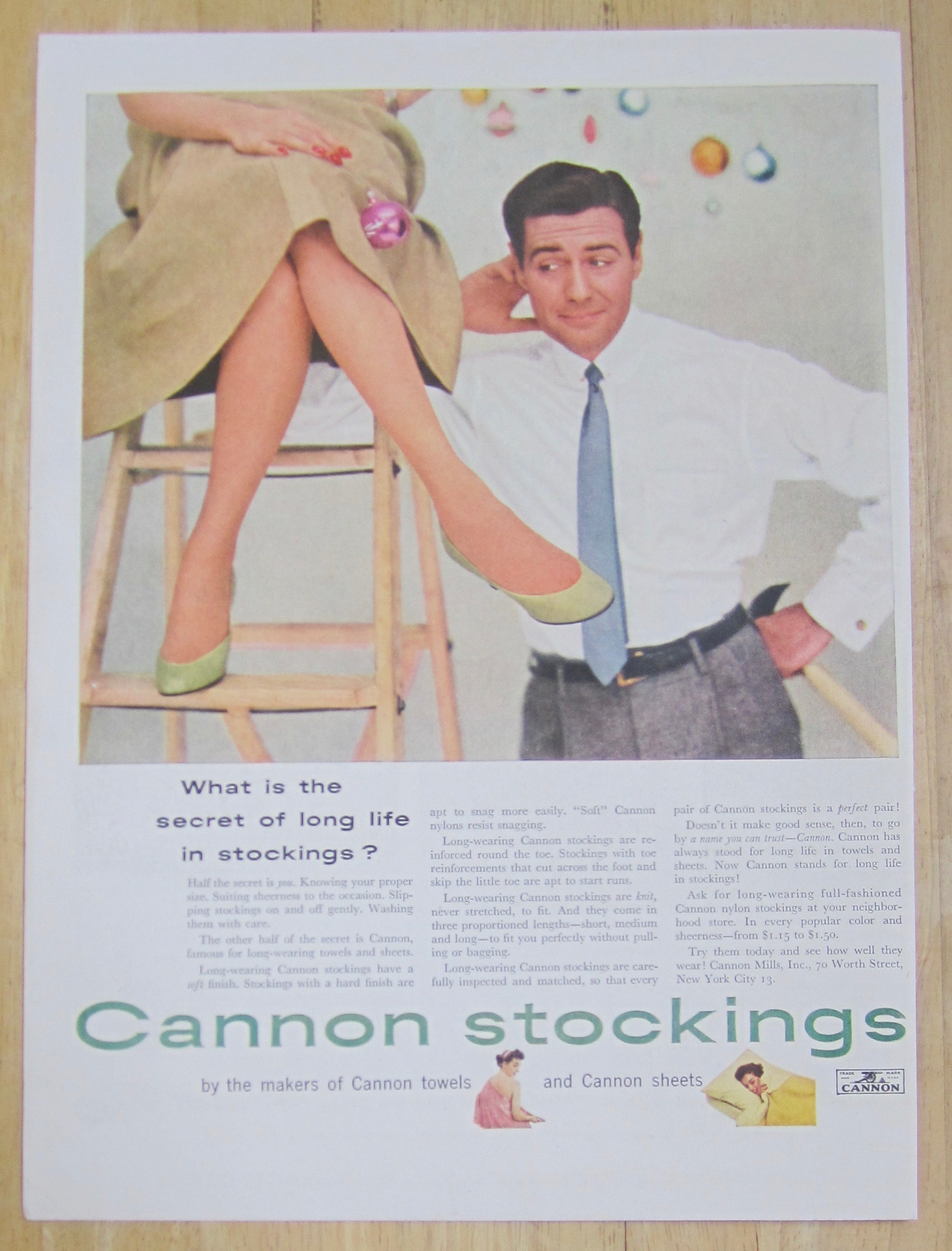 1953 Cannon Stockings with Man Looking At Lady's Legs